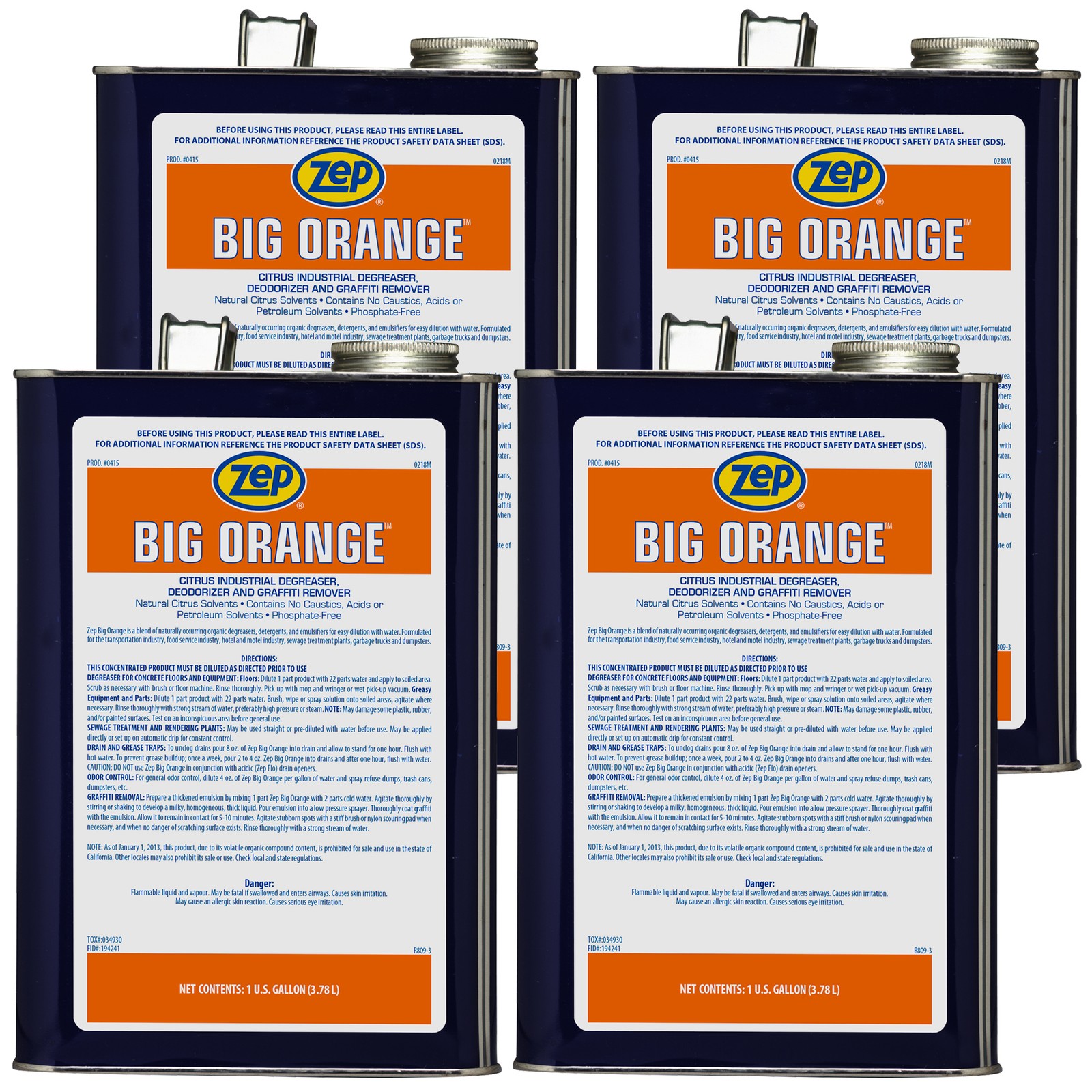 Zep Big Orange Heavy Duty Liquid Citrus Degreaser – 1 Gallon (Case of 4) 41524 –
