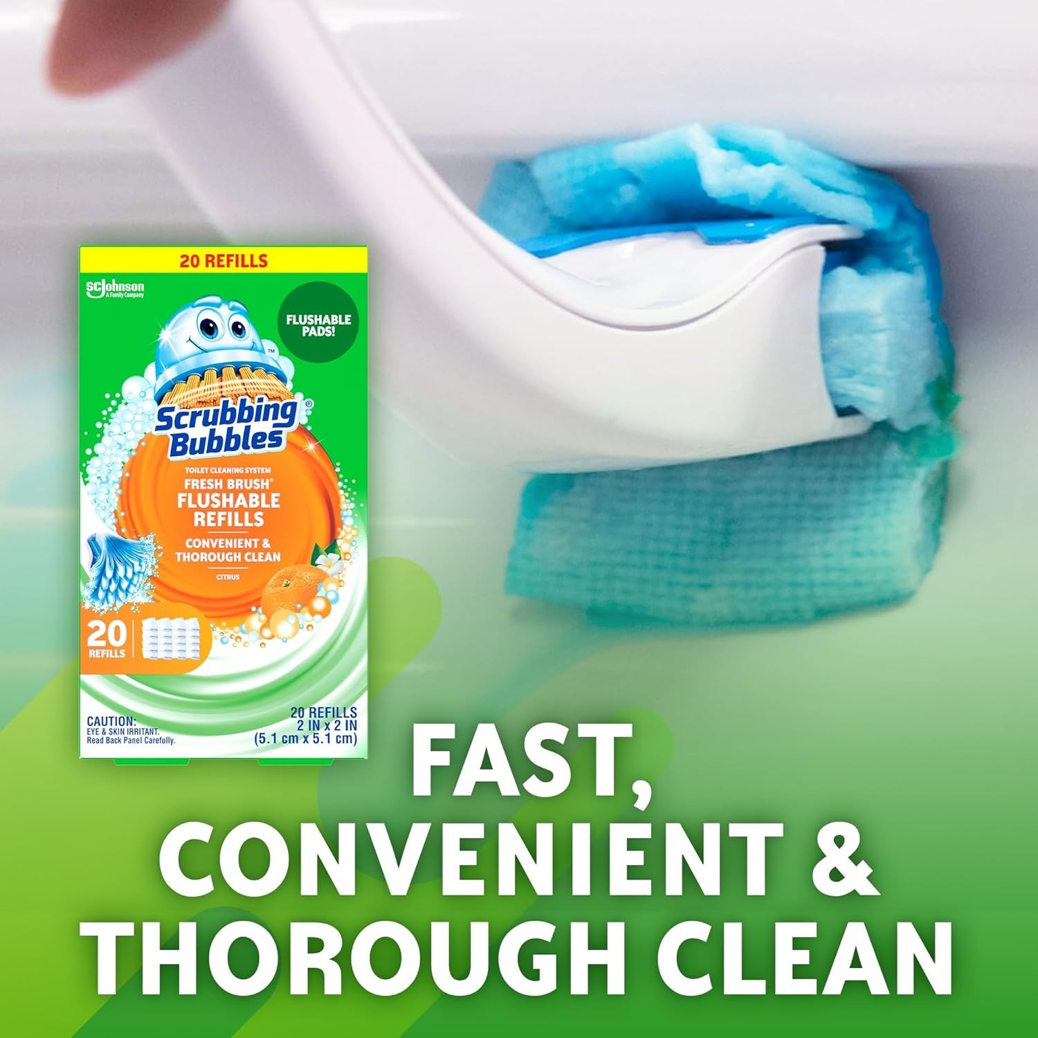 Scrubbing Bubbles Flushable Toilet Bowl Wand Cleaner Refills Fresh Brush 20CT1PK