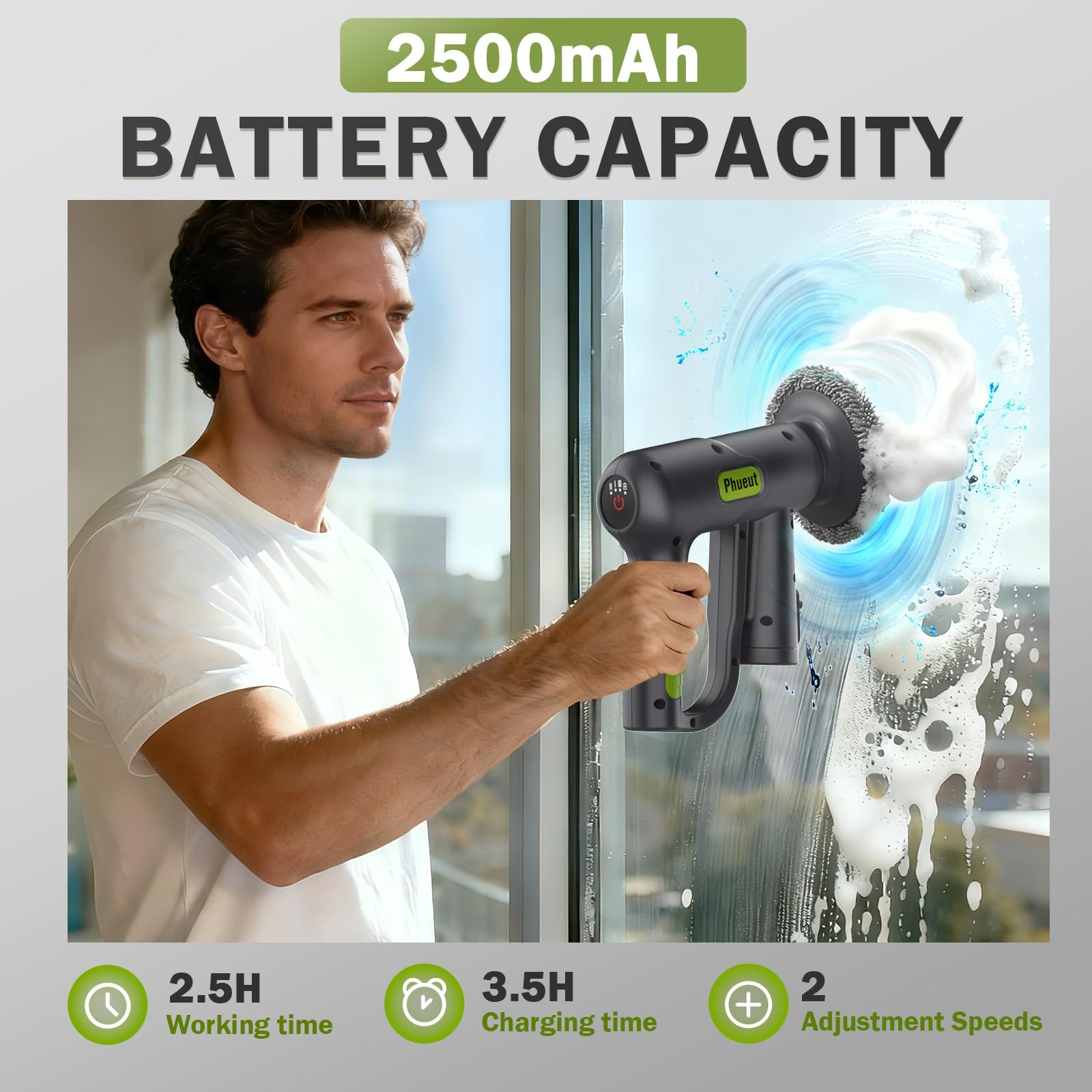 Electric Spin Scrubber Cordless, 2 Speeds Power Cleaning Brush, 150 Mins Runt…