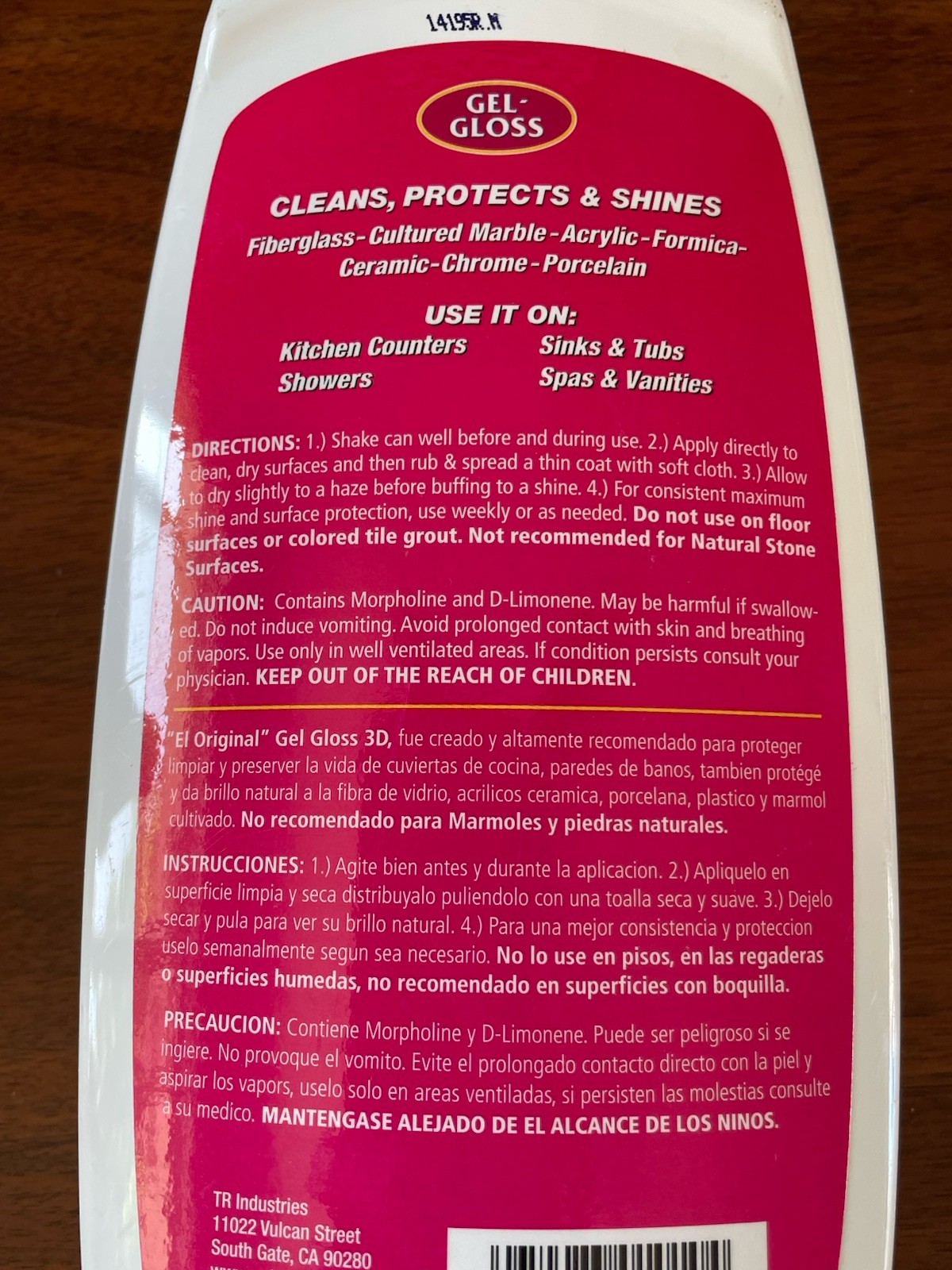 TR Industries GG-1 Gel-Gloss Kitchen and Bath Polish, 16 Fl. Oz Opened