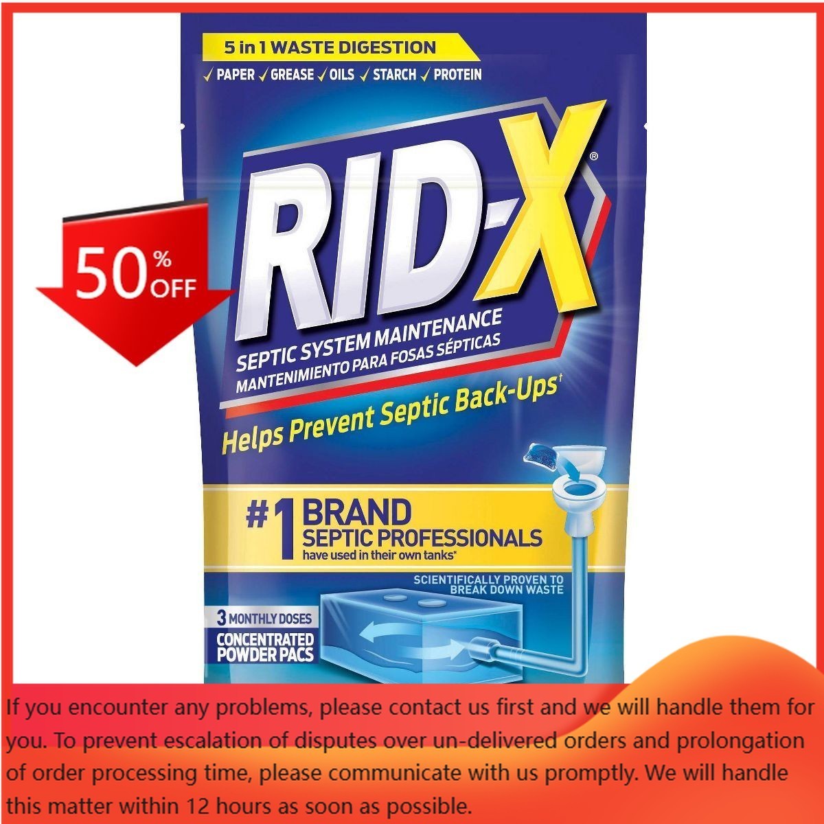 Rid-X Septic System Maintenance Powder Pacs – 3.2oz: Box, Toilet, Porcelain
