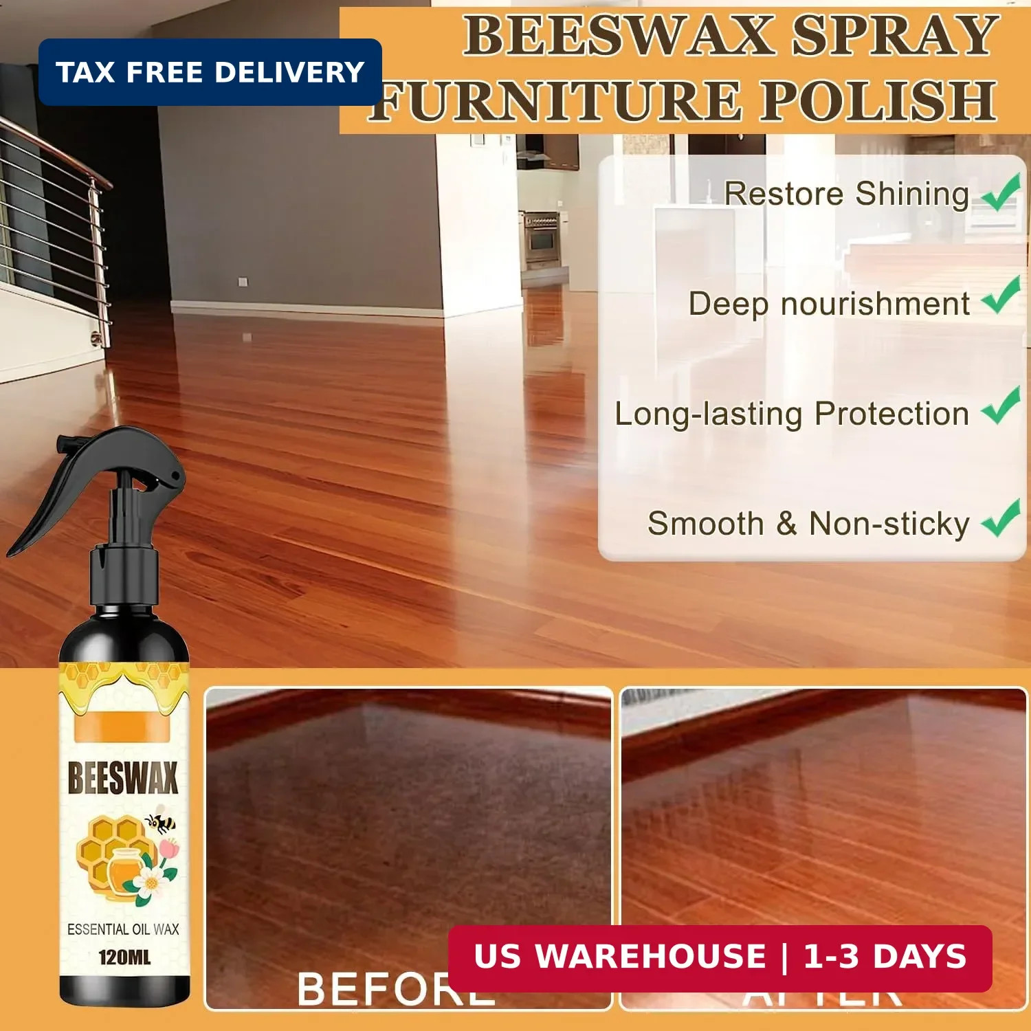 2PCS Beeswax Spray,Natural Beeswax Spray Furniture Polish,Wood Floor Polish,Wood