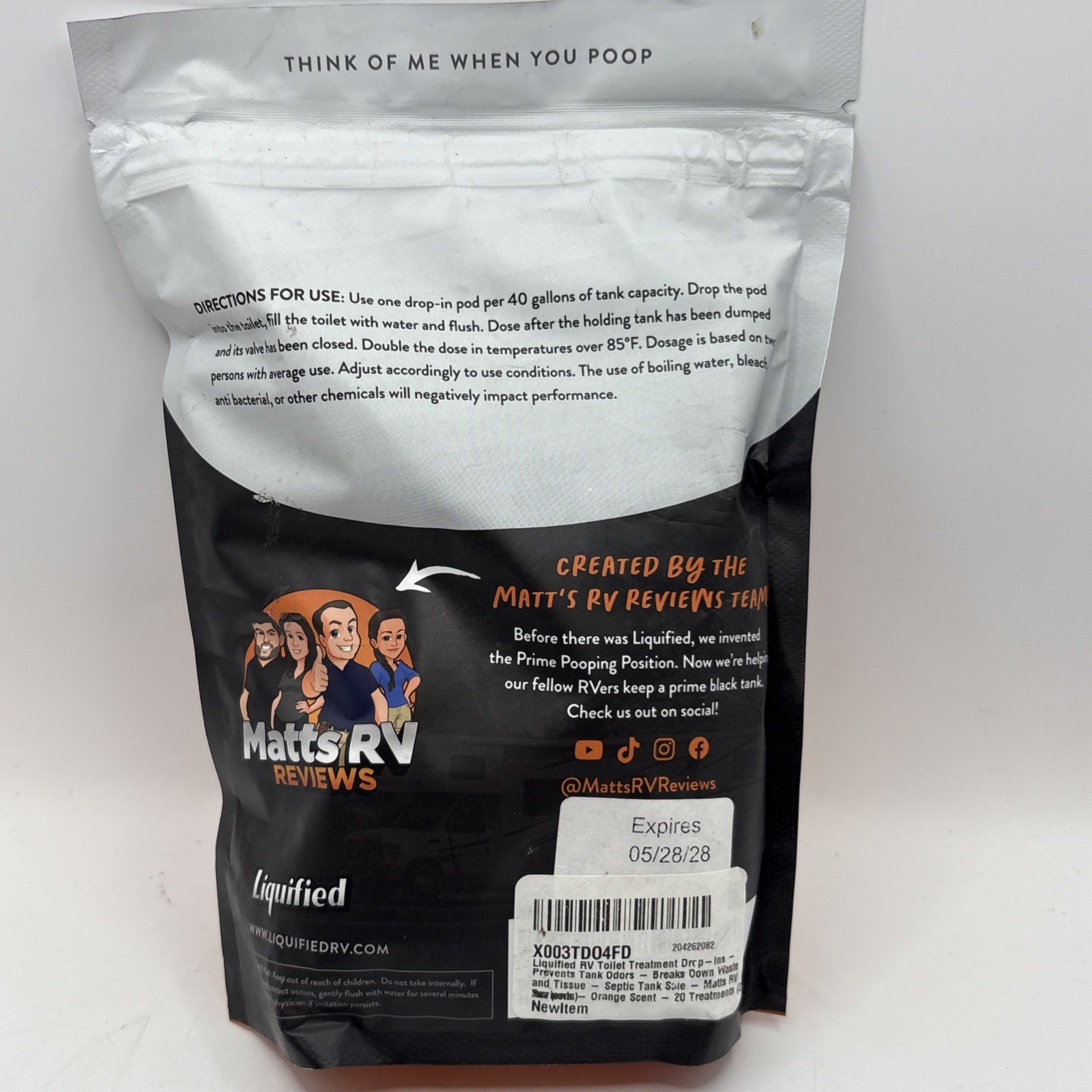 Liquified RV Natural Toilet Treatment Black Tank Drop-Ins 20 Pods Orange Scent
