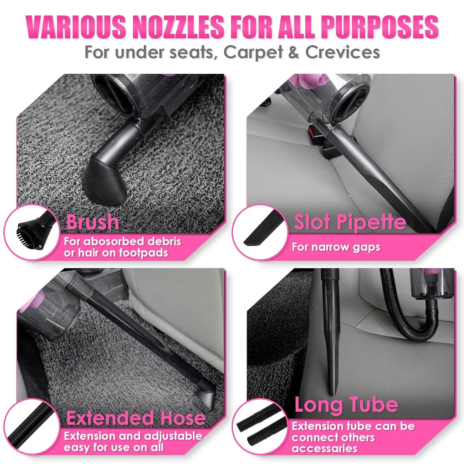 17pc Car Cleaning Kit with Handheld Vacuum and Interior Detailing Tools Pink