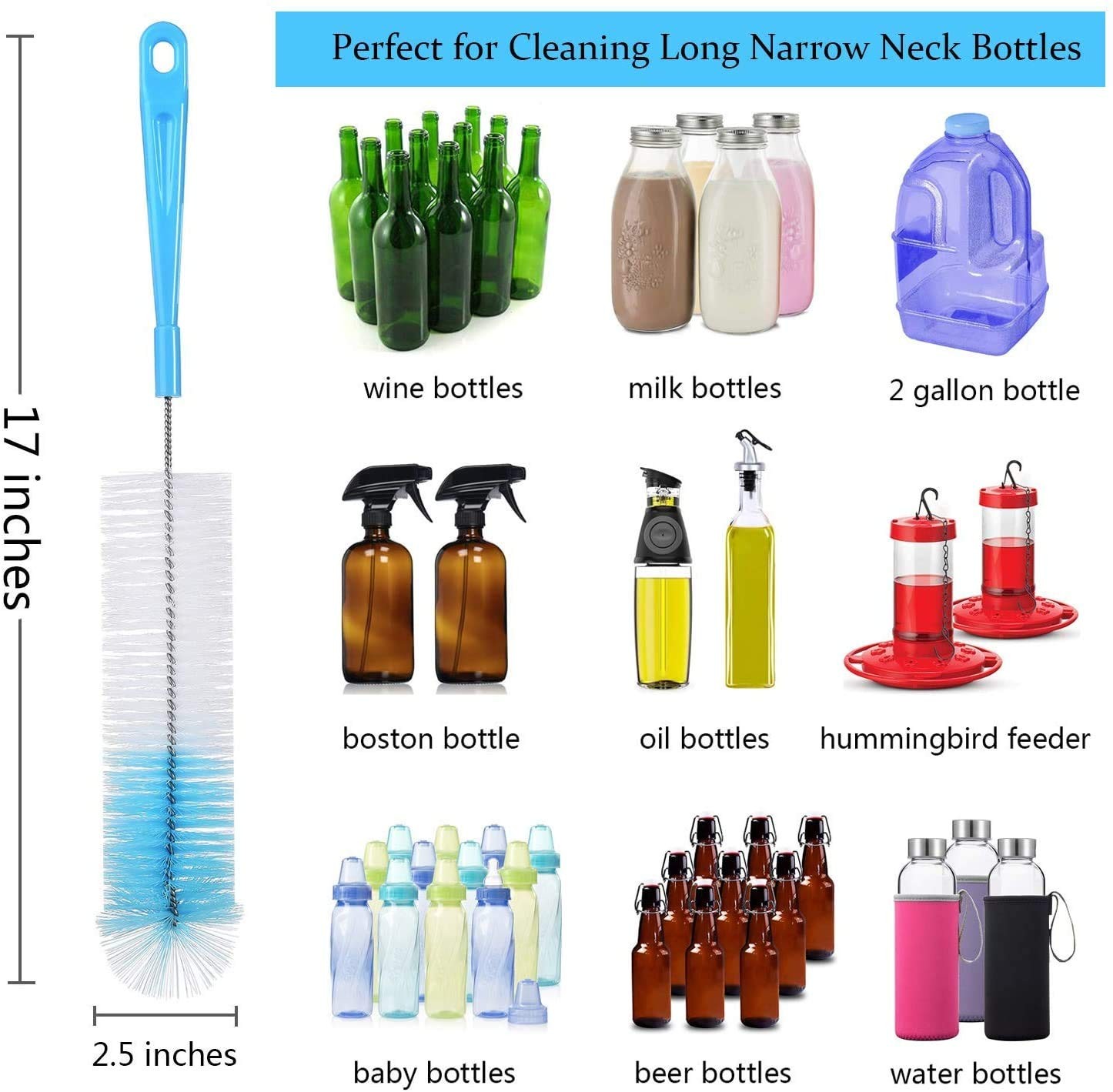 ALINK 8-Pack Bottle Cleaning Brush Set – Long Handle Cleaner for Blue
