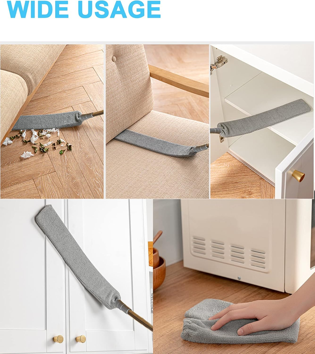 Upgraded Under Appliance Cleaning Gadgets, Microfiber Gap Duster, Skinny Flat Du