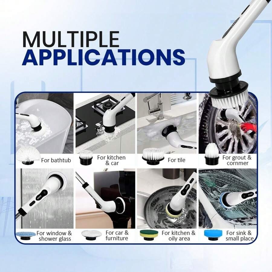 9-In-1 Cordless Electric Rotating Cleaning Brush With Replaceable Heads And Tele