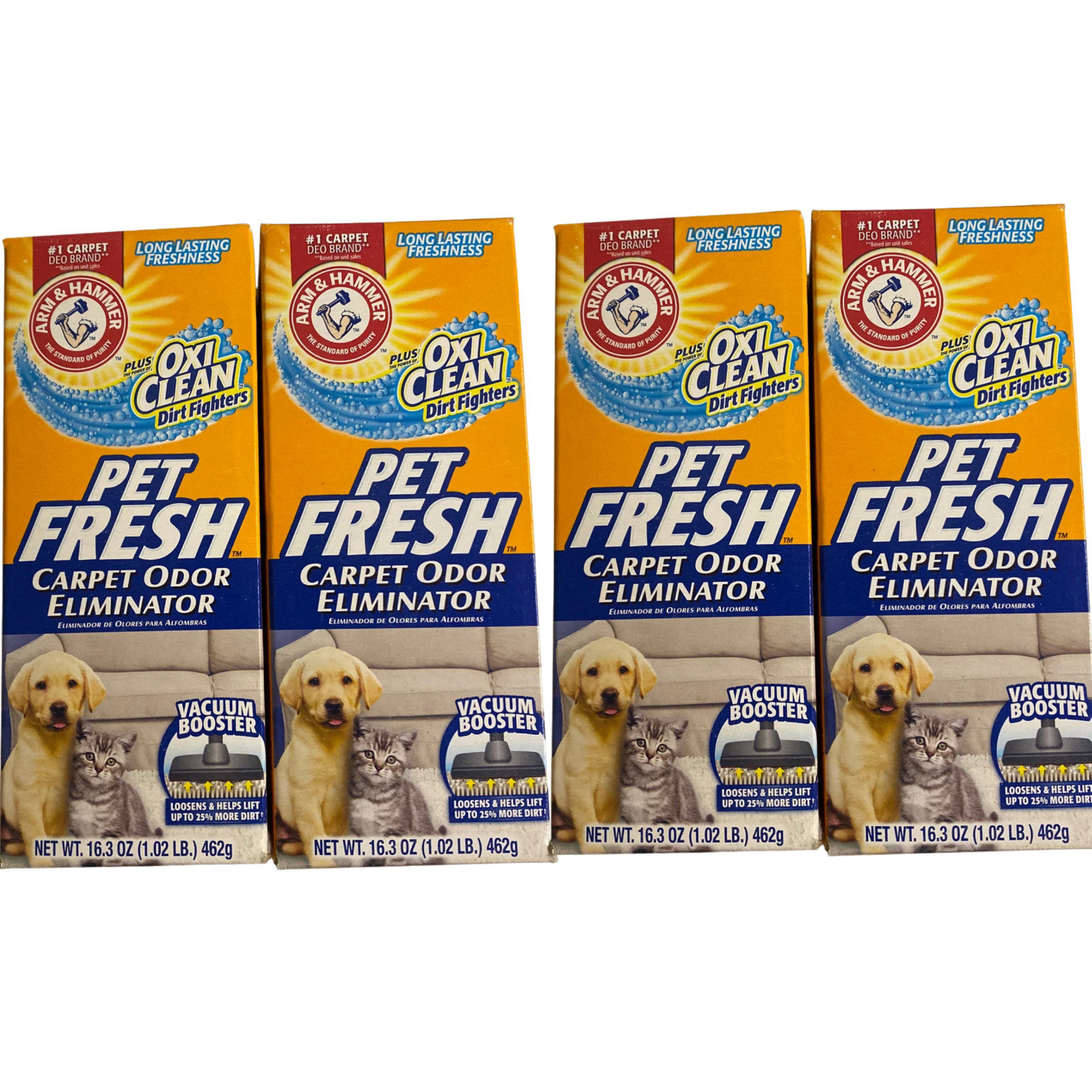 4 Pack Arm & Hammer Pet Fresh Carpet Odor Eliminator + Oxi Clean 16.3 oz NEW