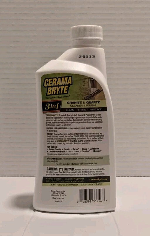 CERAMA BRYTE Granite & Quartz Cleaner & Polish 3 in 1. 16 Ounces. NEW