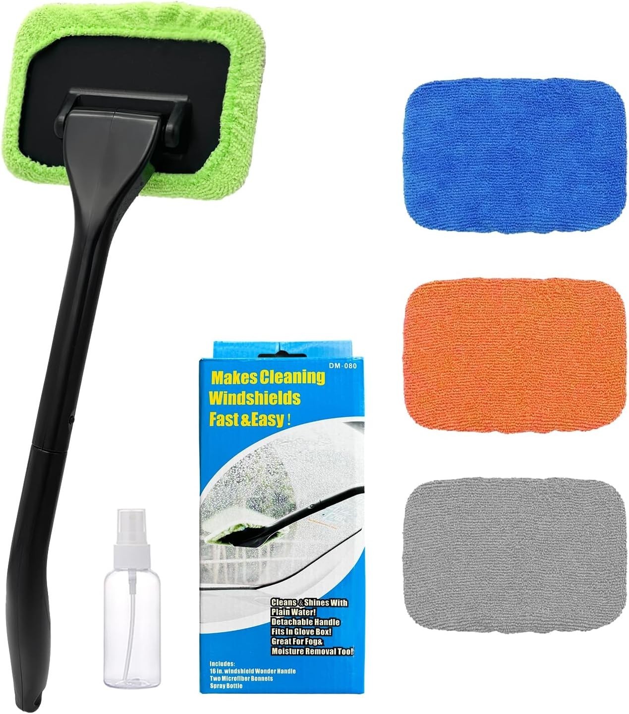 Microfiber Window Cleaner Kit, Auto Glass Wiper, Long Handle, Spray Bottle, 4…