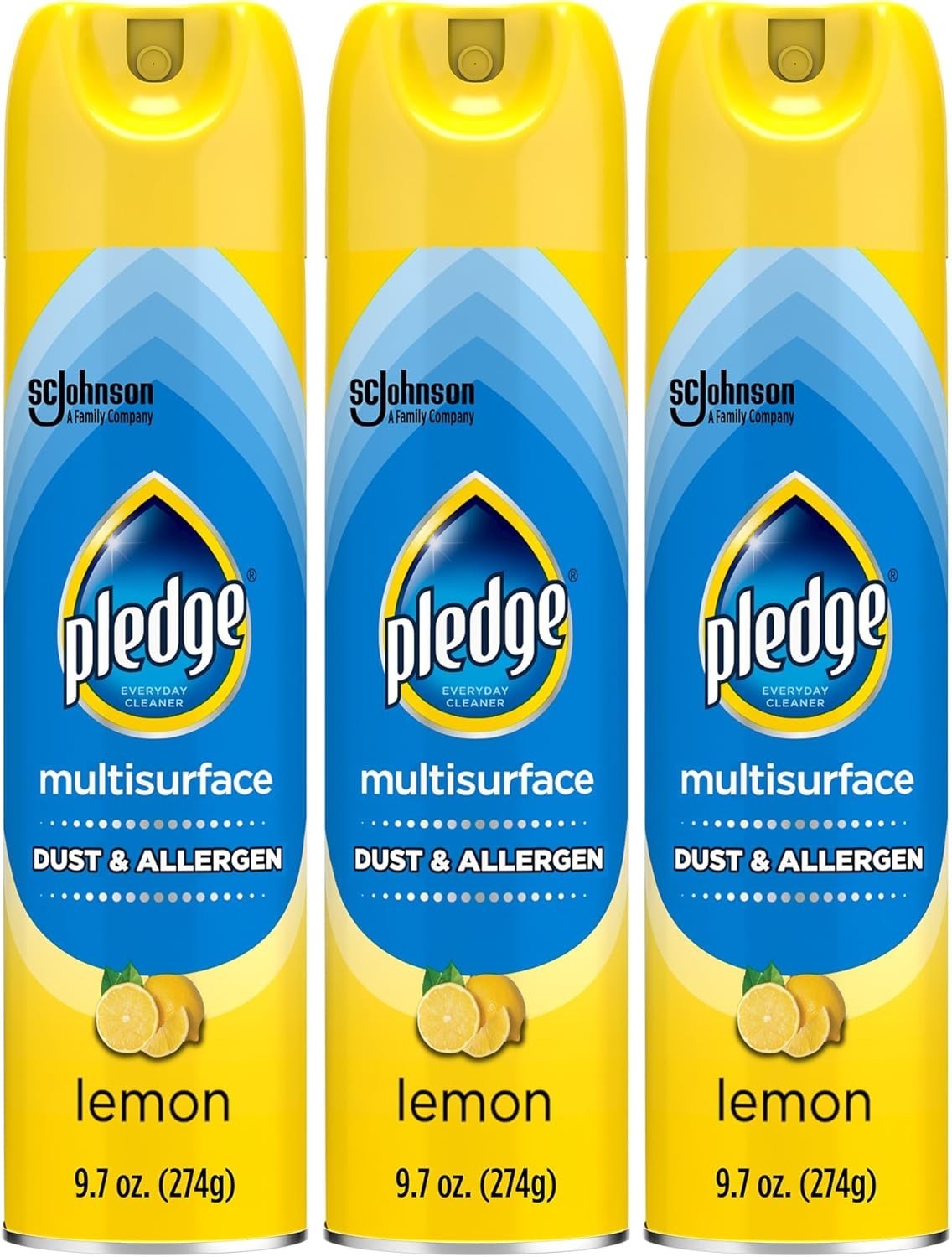 Pledge Dust Eliminating Multisurface Spray – Refreshing Lemon, 9.7oz (3 Bottles)