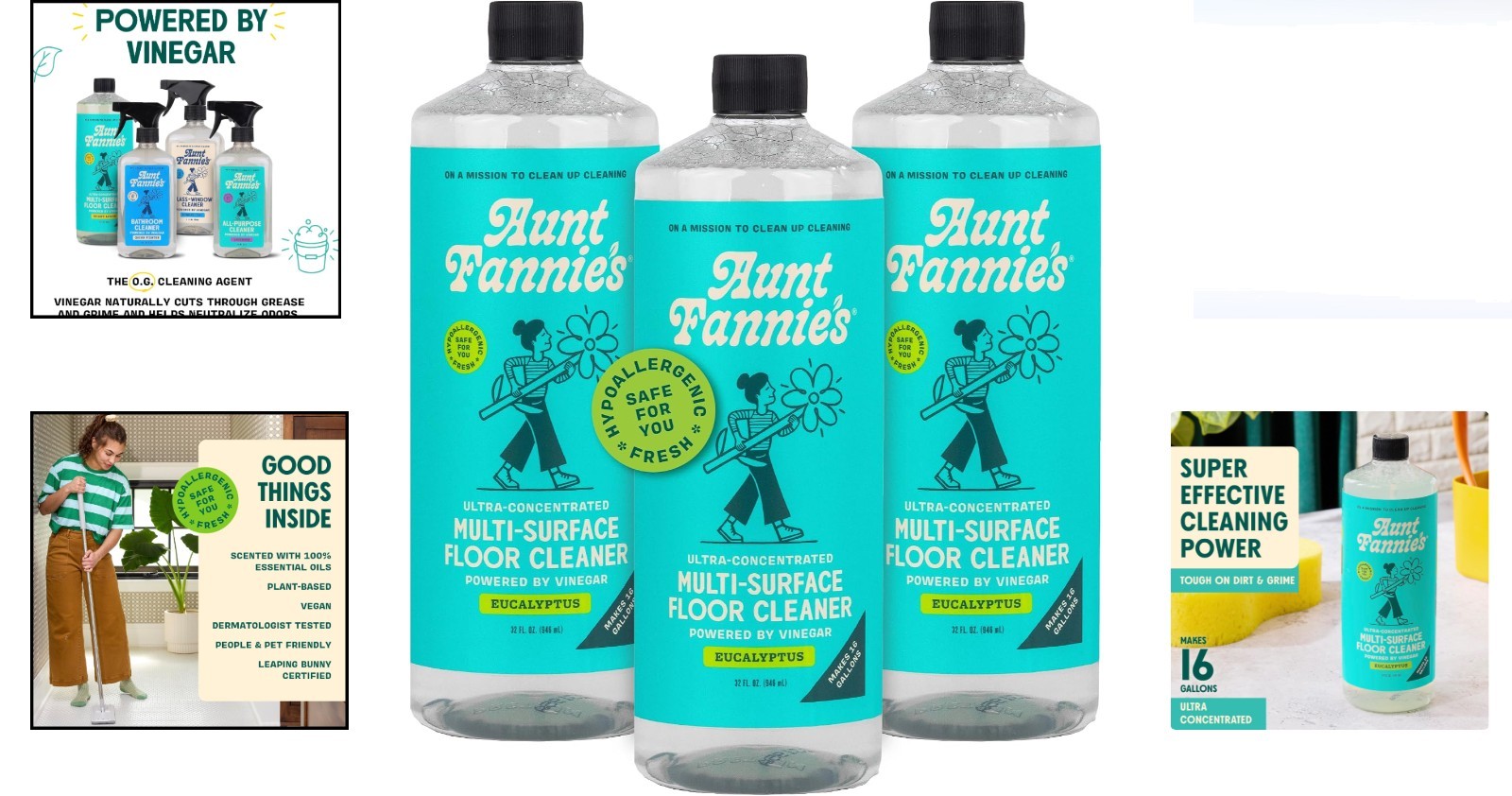 Ultra Concentrated Vinegar Floor Cleaner Eucalyptus 3x32oz Multi-Surface Mopping