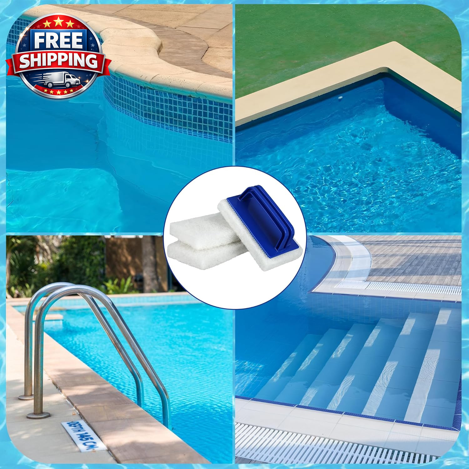 3 Pack Hand-Held Pool Scrub Brush Pool Cleaning Scrubbing Sponge Pad Bathroom Cl