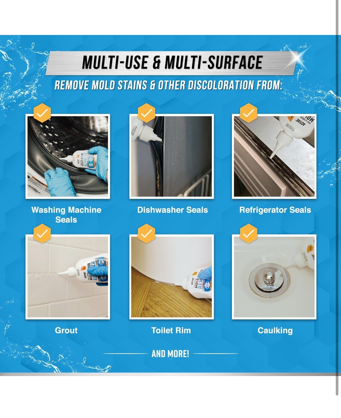 Active Mold Stain Remover Cleaner Seal Grout Deep Clean Heavy Duty Cleaner 7oz