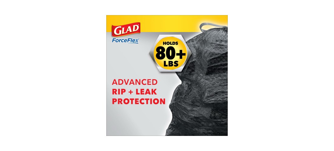 GLAD 70359 Trash Bags ForceFlex Plus 30 gal Drawstring 25 pk 0.9 mil Black