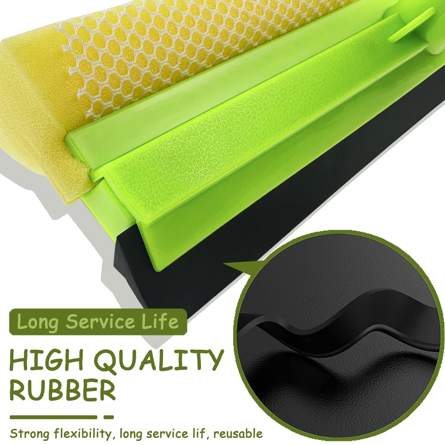 2 in 1 Shower Window Squeegee Cleaner with Sponge Rubber for Glass Green