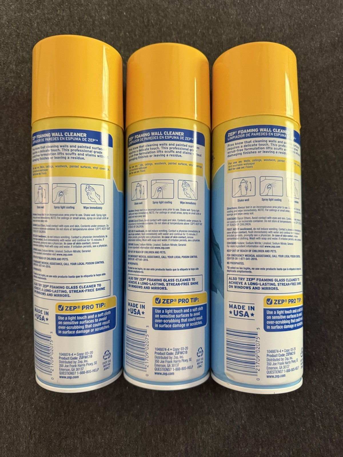 Zep Foaming Wall Cleaner 18 oz Case of 3 New Removes Stains