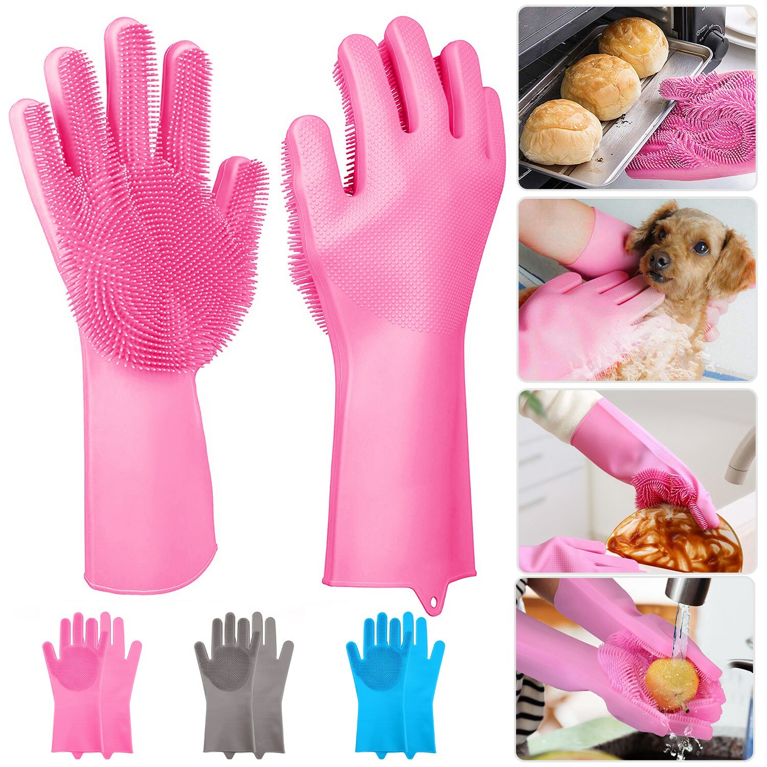 Magic Gloves Dish Washing Silicone Rubber Scrubber Cleaning Cold Heat Resistant