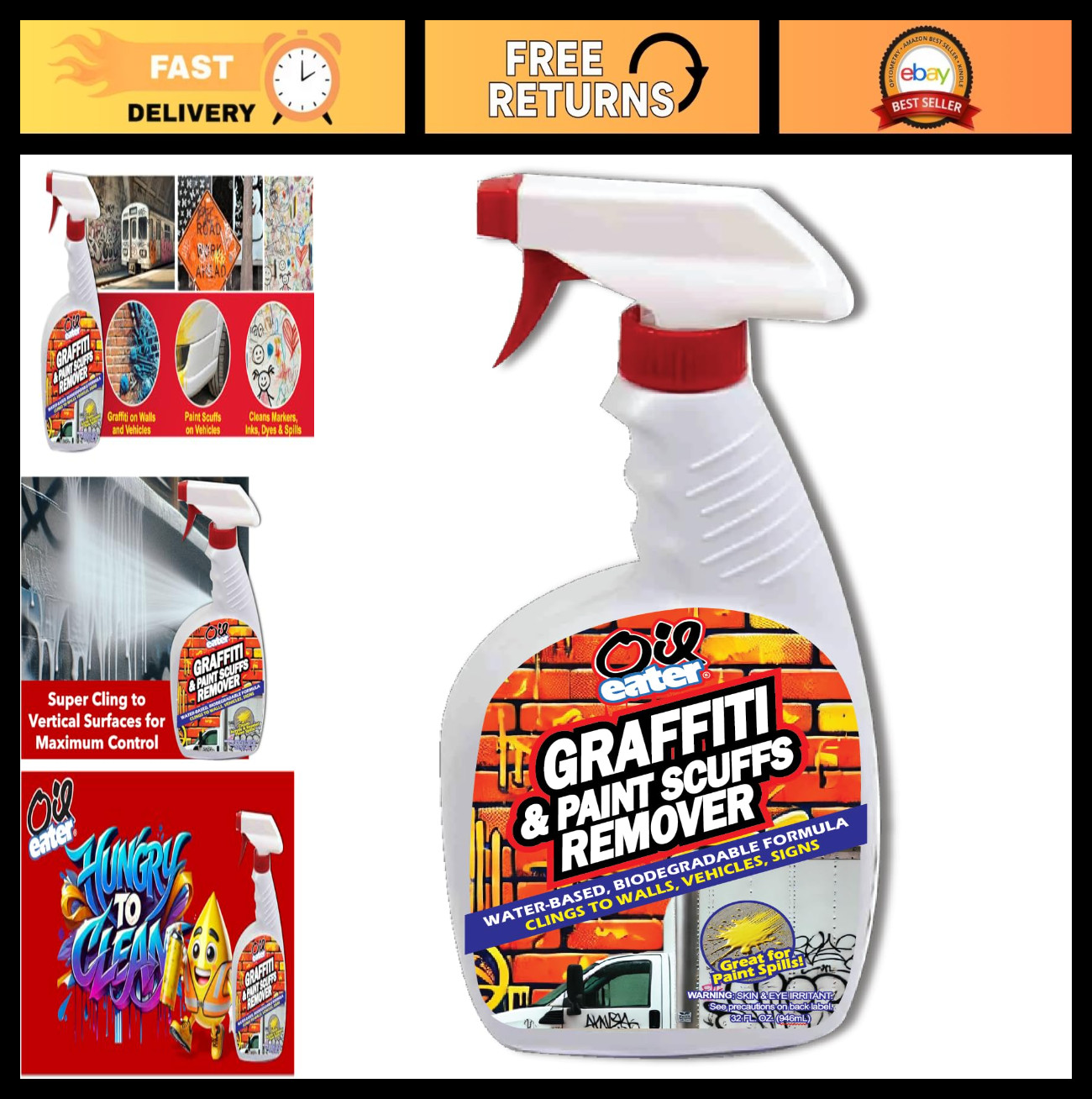 Powerful Graffiti & Paint Remover – Scuff, Overspray, Spills, Markers – Multi-Su