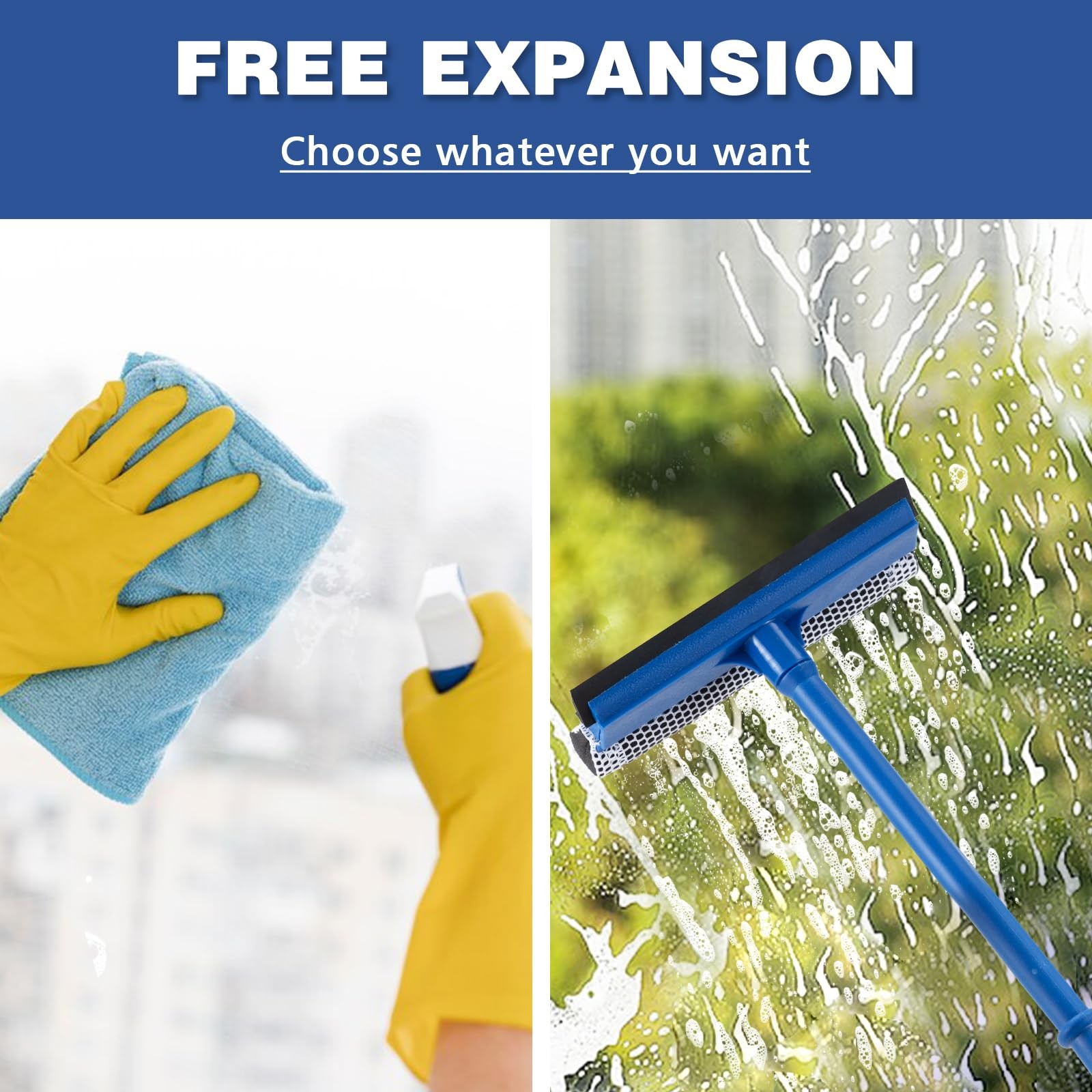 2-In-1 Window Squeegee with Sponge for Home Gas Station Shower Glass Door