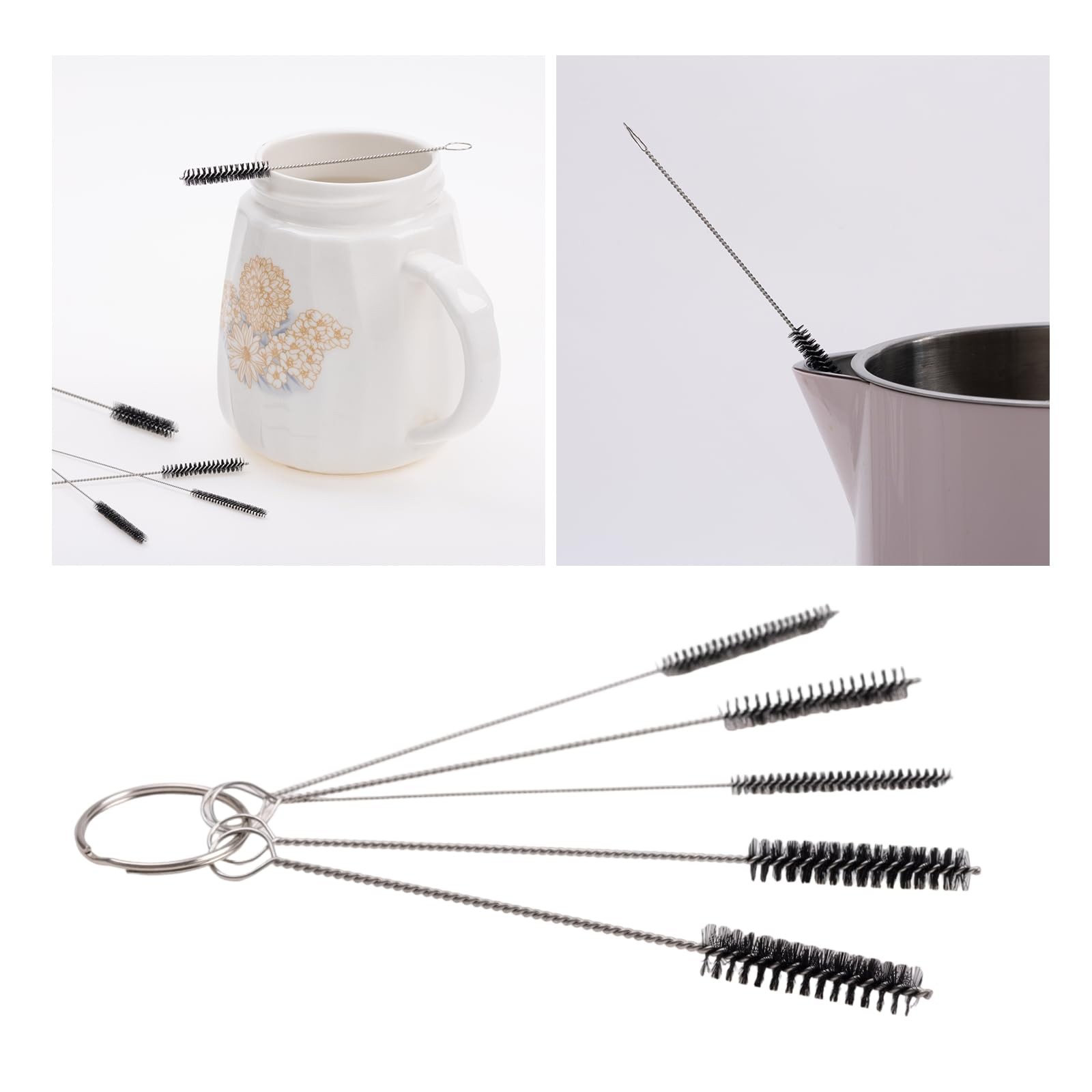 15Pcs 4 Inch Black Straw Cleaner Brush, 5 Different Sizes Small Cleaning Brus…