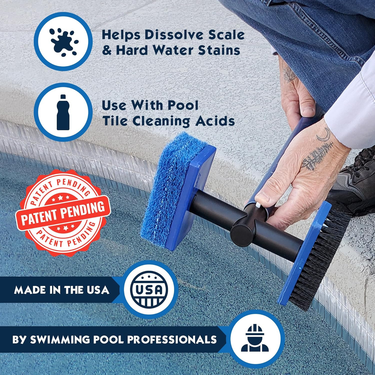 Pool Tile Brush Scrubber 2-In-1 Scrub and Scour Waterline Tile Scale Cleaner – E