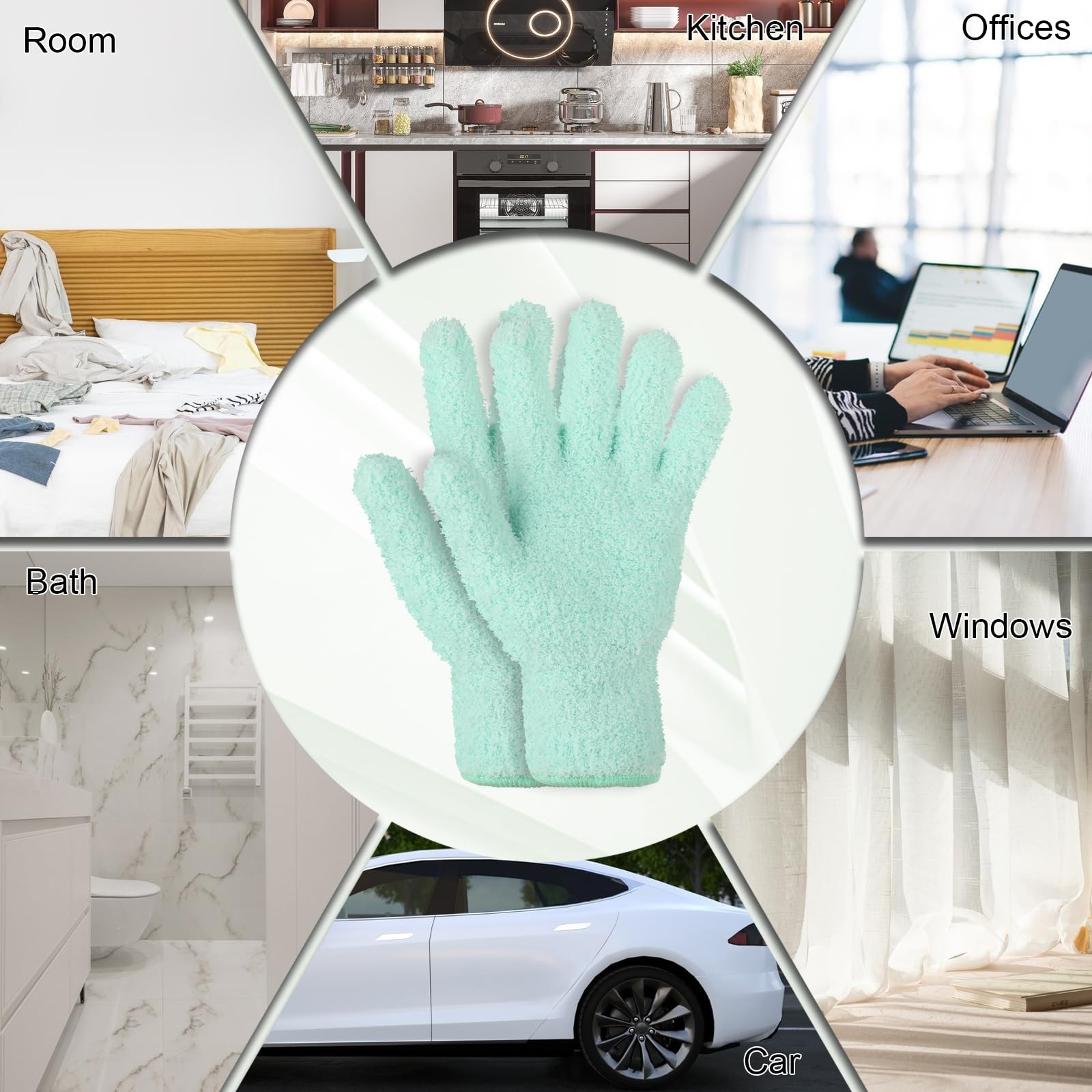 FdcLixuvol 2 PCS Dusting Gloves for House Cleaning, 22 * 13 cm, Cyan