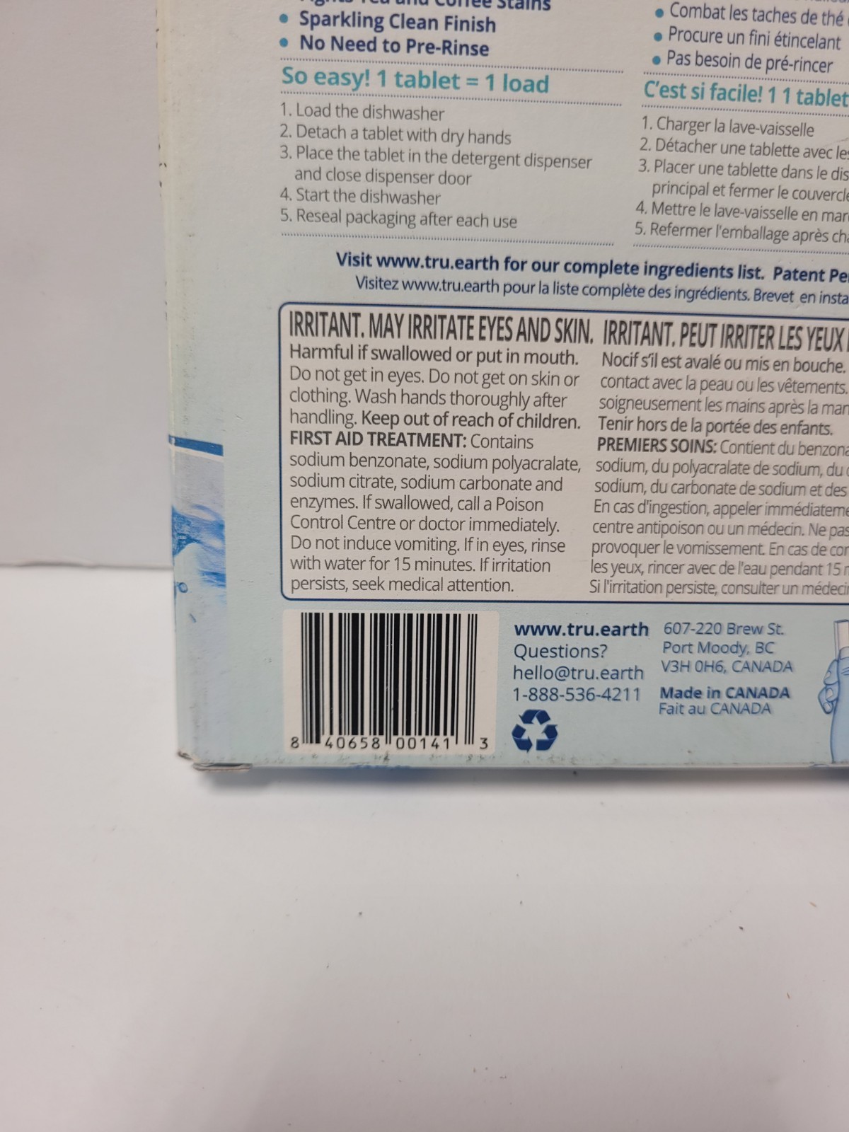 Tru Earth Dishwasher Detergent 30 Tablets Fragrance Free Eco Friendly