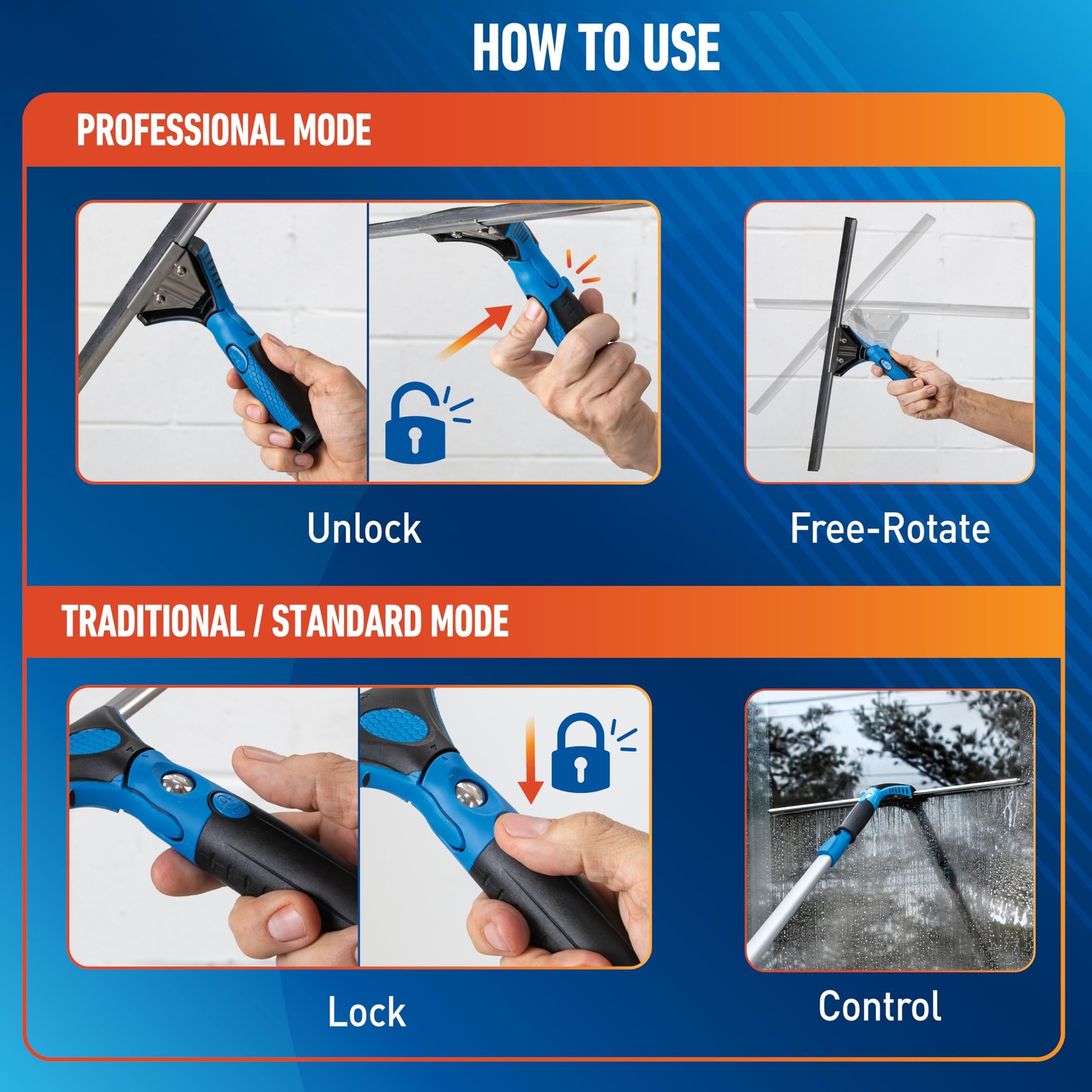 18-Inch Professional Swivel Squeegee for Home Glass Window Cleaning