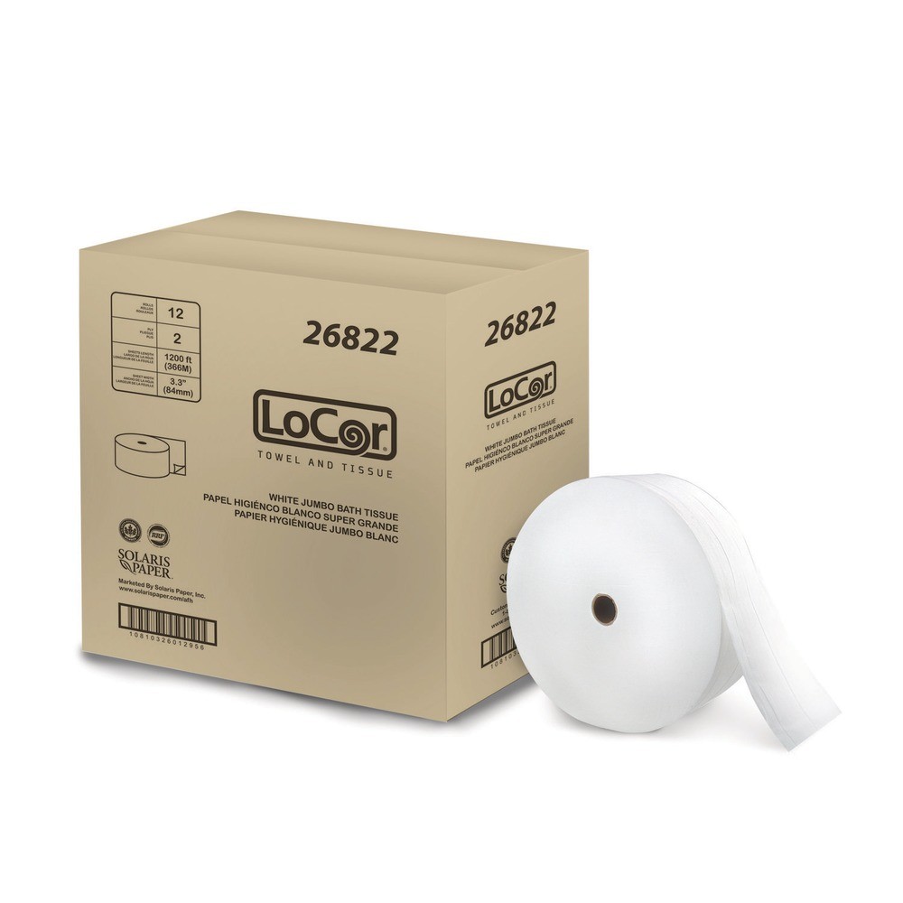 LoCor 26822 3.3 x 1200 ft. 2-Ply Jumbo Bath Tissue – White (1-Carton) New