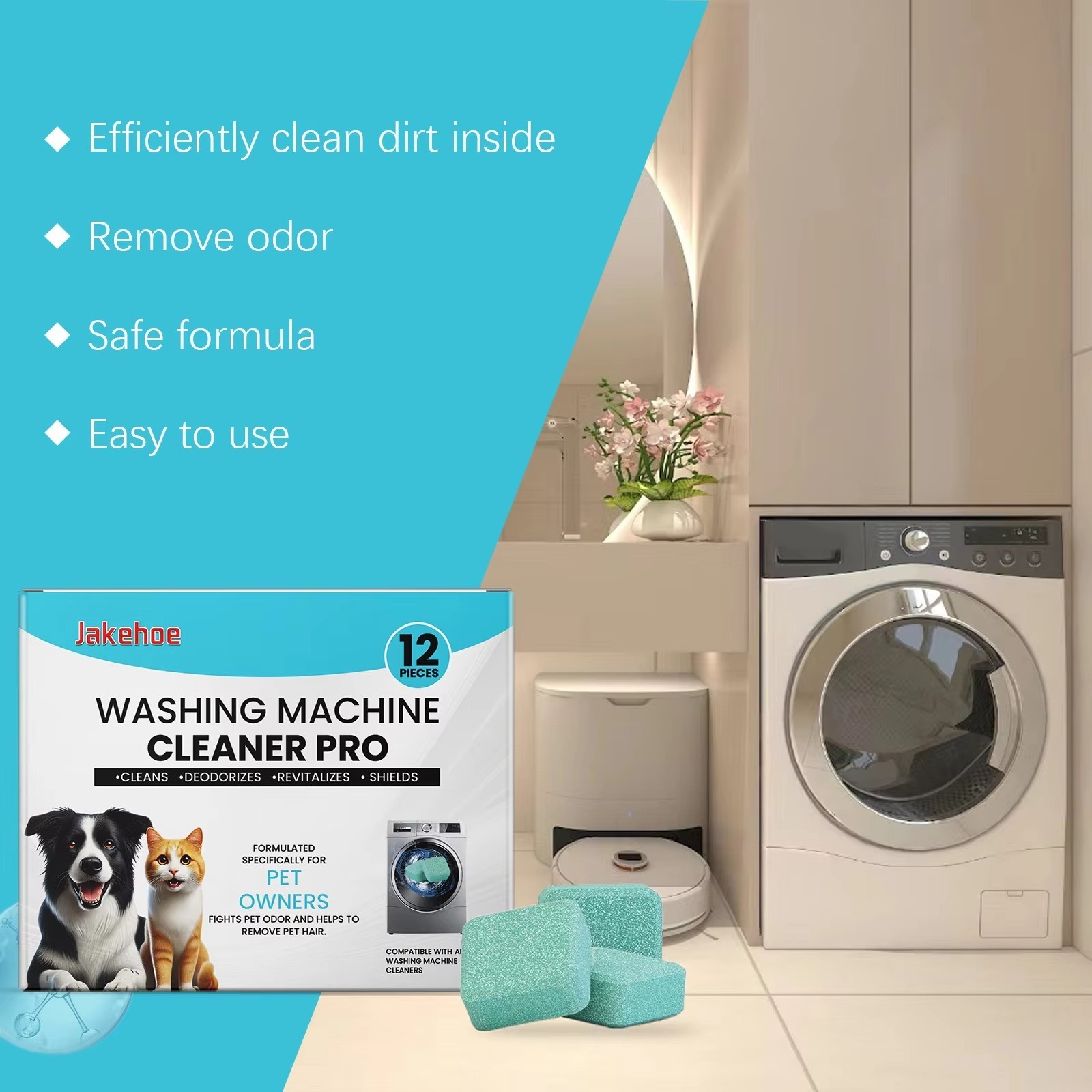 12PCS Washing Machine Cleaner Tablets Pet Hair Remover Odor Eliminator