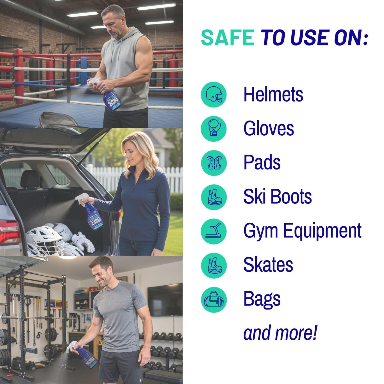 Sports Cleaner & Deodorizer for Gear, Gloves, Helmets, Gym Bags – 16 Fl Oz (3-Pa