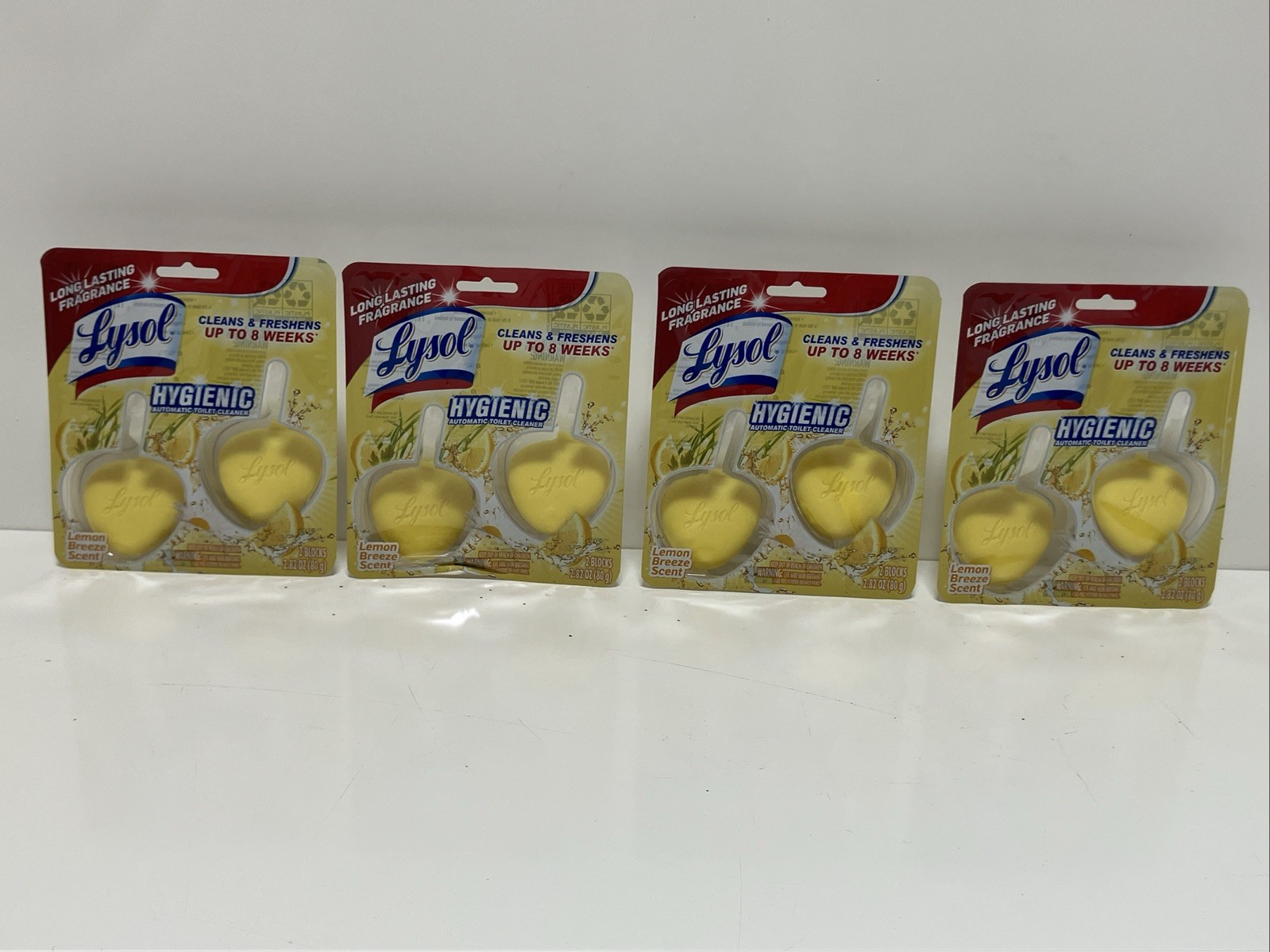 Lot Of (4) Lysol Hygienic Automatic Toilet Bowl Cleaner Lemon Breeze, 2 Pk Each