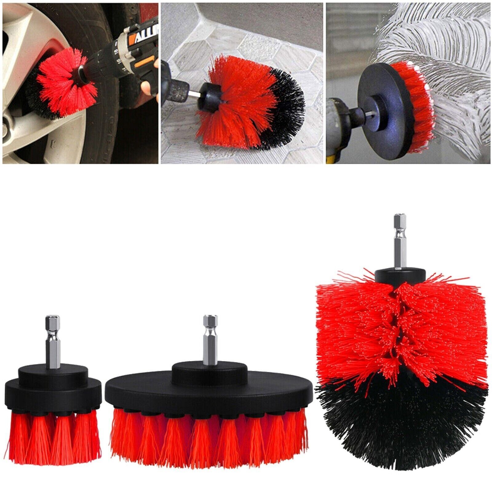 3 Drill Brush Set Power Scrubber Drill Attachment For Carpet Tile Grout Cleaning