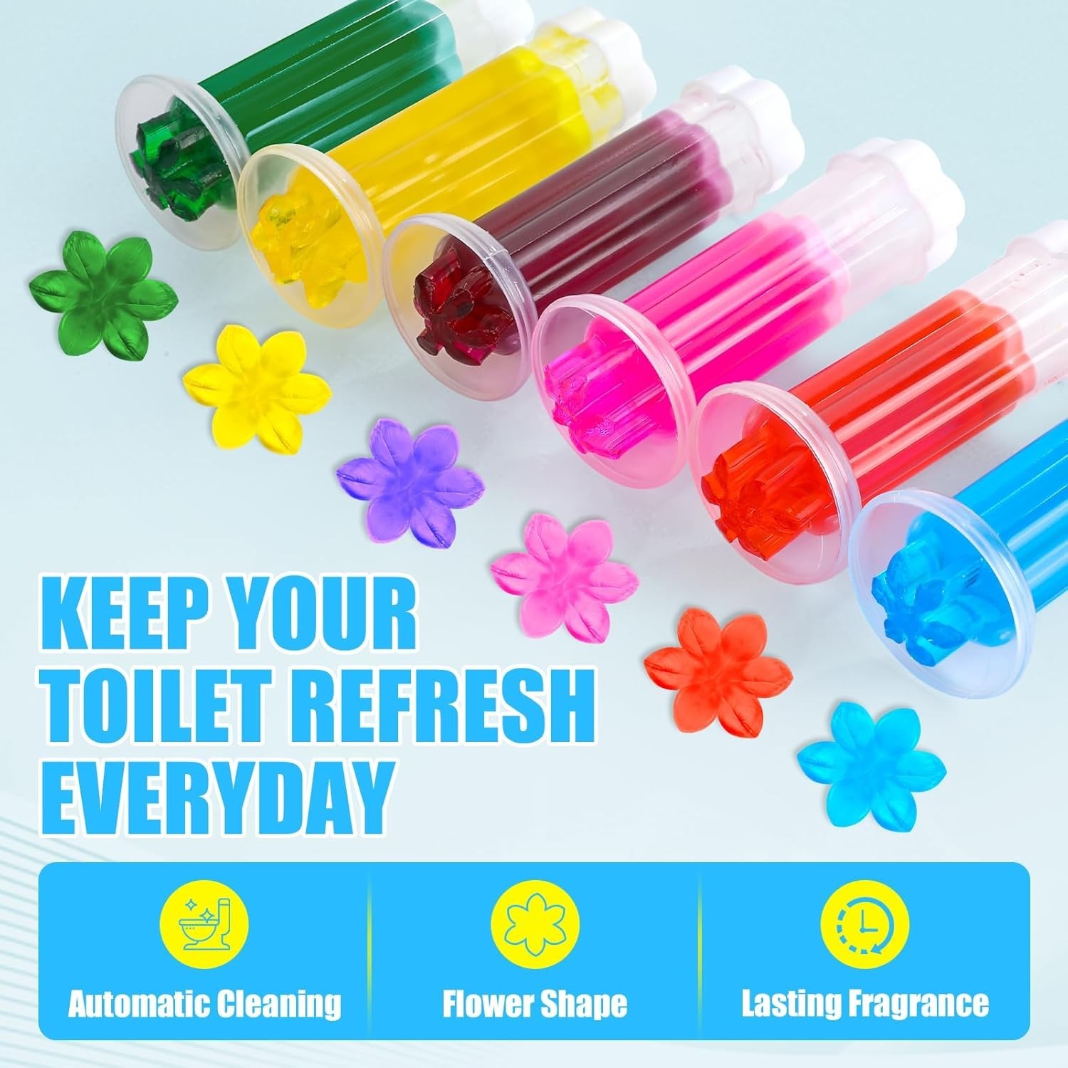 6-Pack Toilet Gel Stamps – 72 Stamps, 6 Scents, Flowers Shaped, Long-Lasting