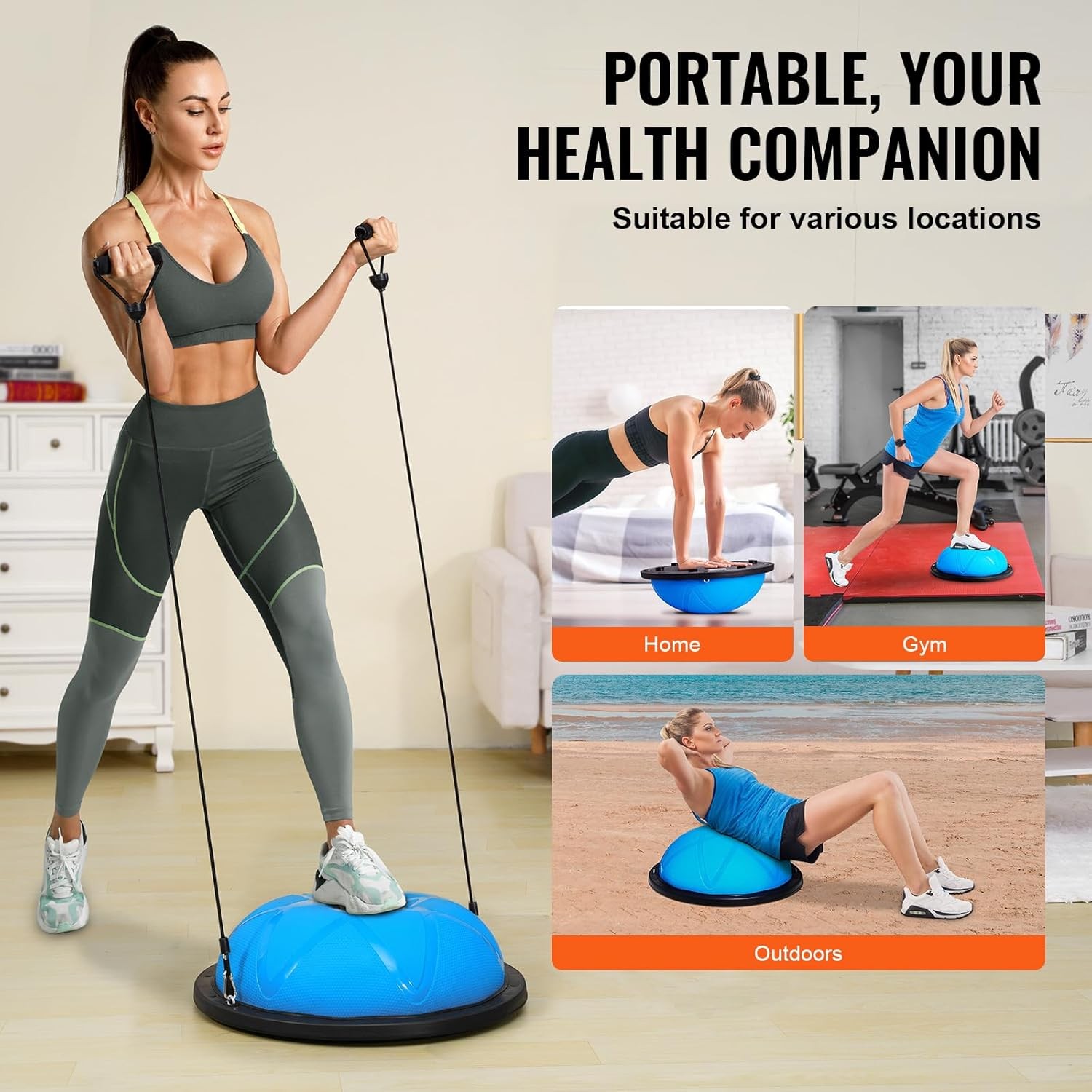 VEVOR Half Exercise Ball Trainer, 23/26 inch Balance Ball Trainer, 1500lbs Cap