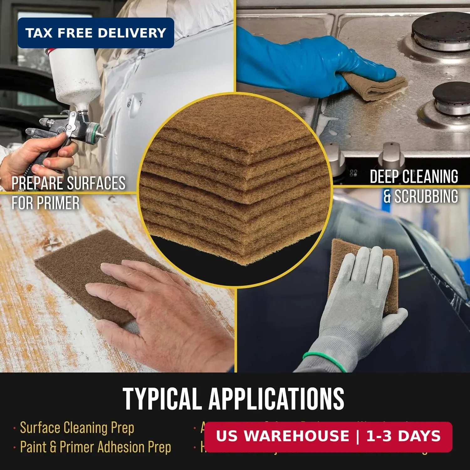 10 PCS Premium Gold Coarse Scuff Pads Surface Prep Auto Wood 6×9 Inch