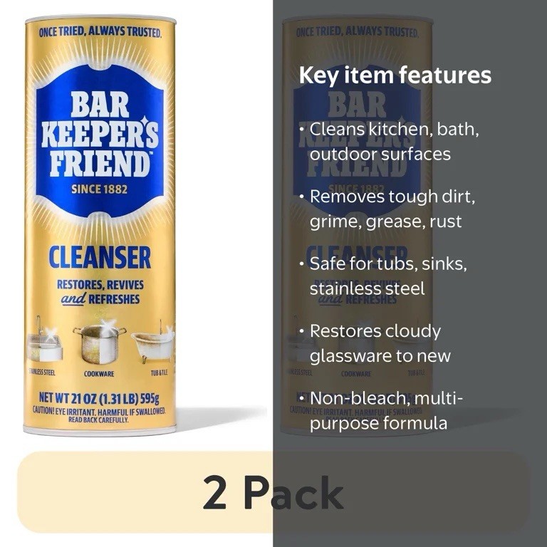 2 Pack Bar Keepers Friend Cleanser Powder 21 oz Multi-Purpose Cleaner Since 1882