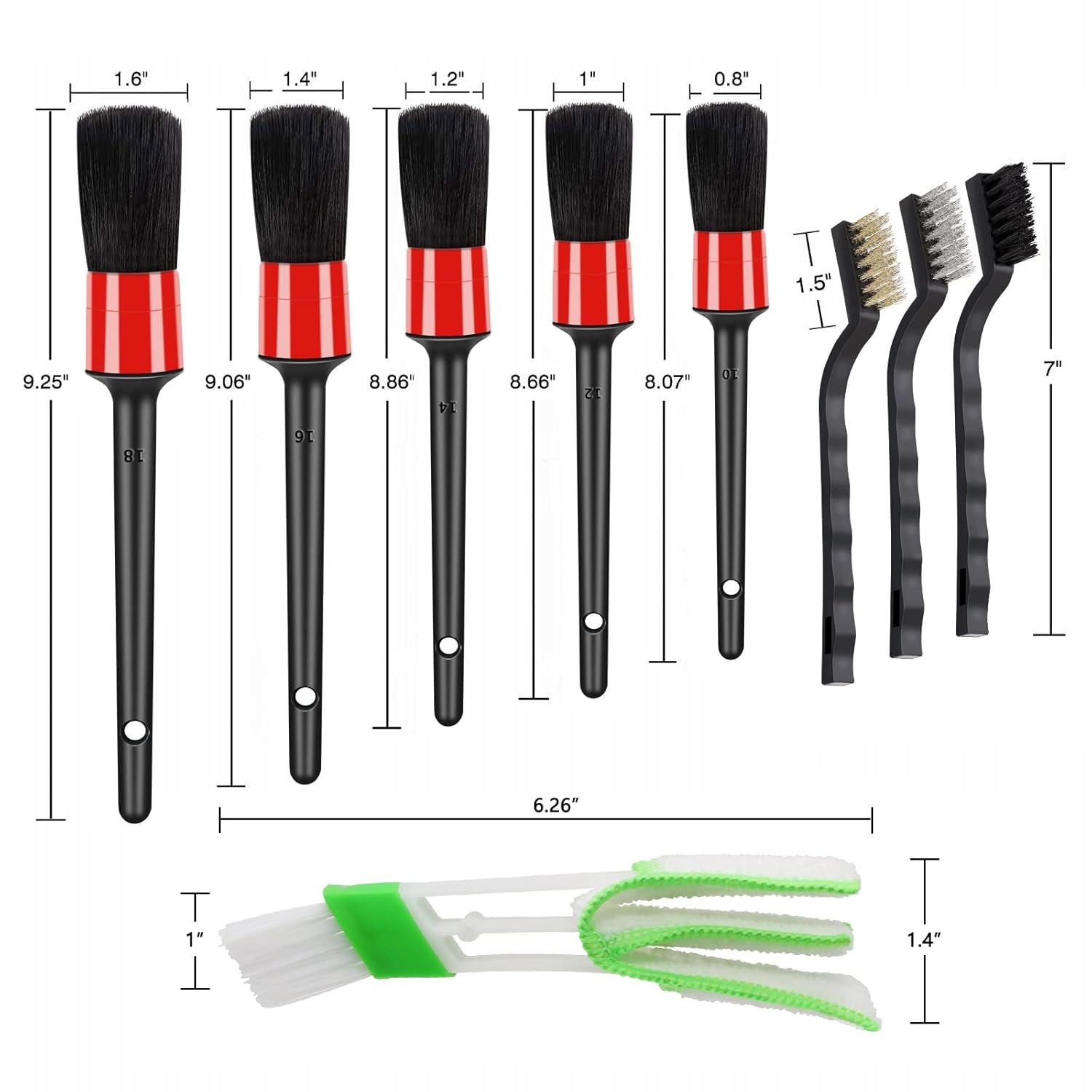 Auto Car Detailing Brush Set Red Car Interior Cleaning Kit 10pc Detailing