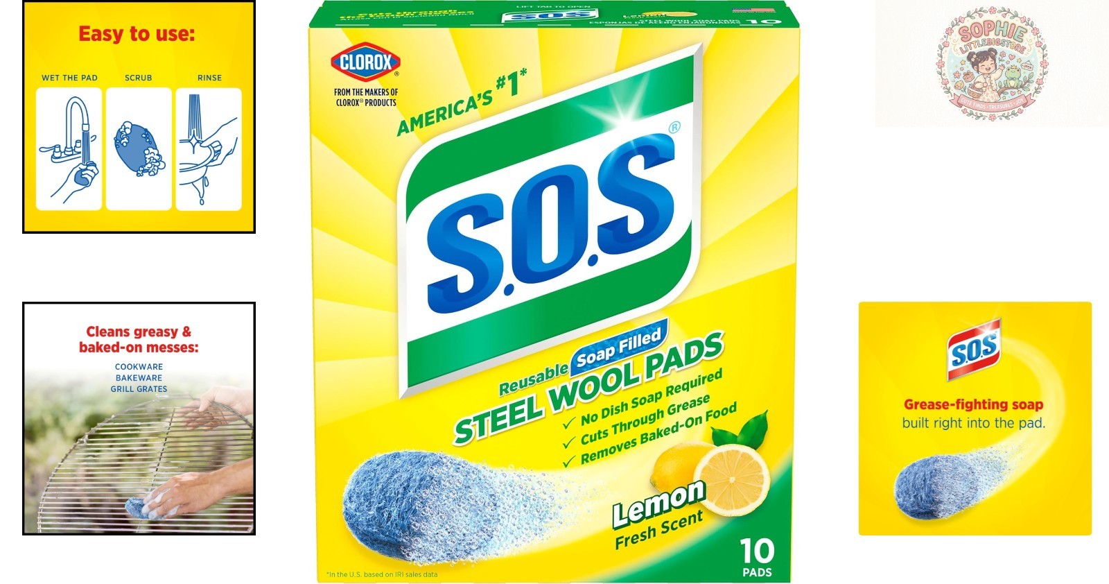 10 Pack of Super Absorbent Steel Wool Soap Pads – Long Lasting, Lemon Fresh