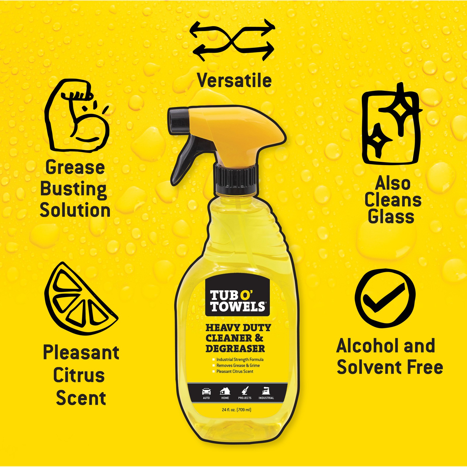 Tub O’ Towels, Heavy Duty Cleaner Degreaser Spray, 24 oz., Ounces 24 oz, Scent