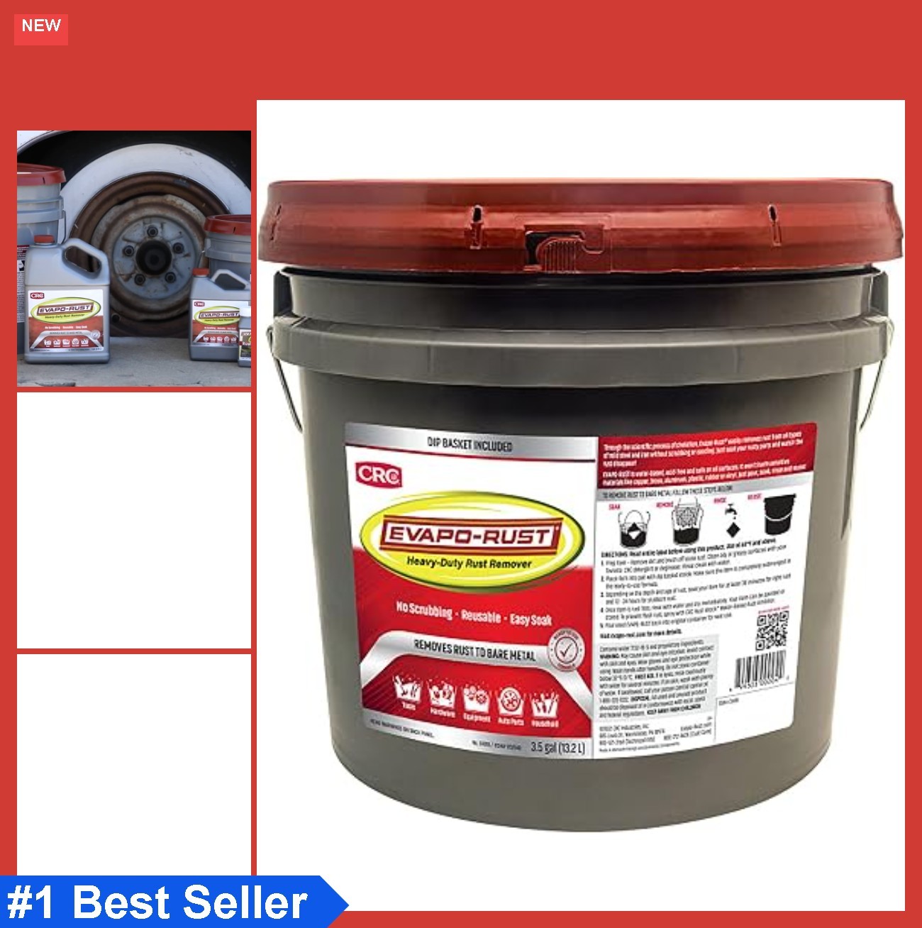 Rust Remover 3.5 Gallon Pail Heavy Duty Non Toxic Biodegradable Soak Dip Basket