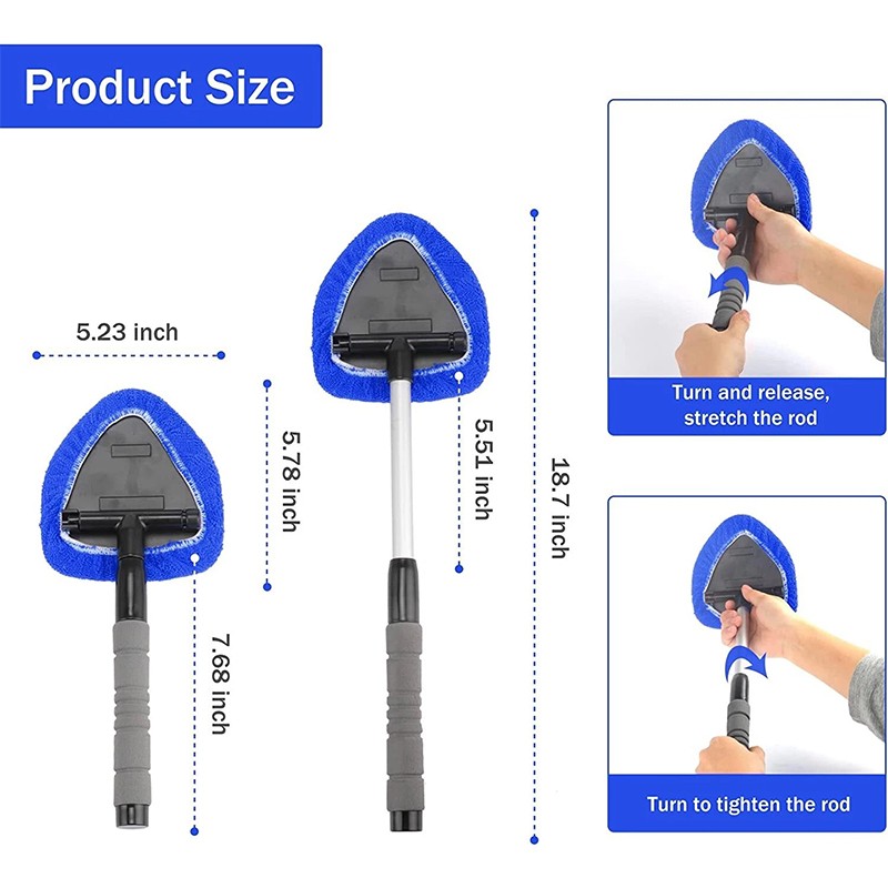 Auto Windshield Cleaning Tool Extendable Window Cleaner Brush Glass Wiper &4 Pad