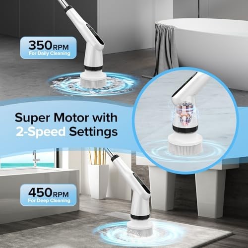 Electric Spin Scrubber with 7 Brush Heads & Retractable Handle – 2-Speed Shower