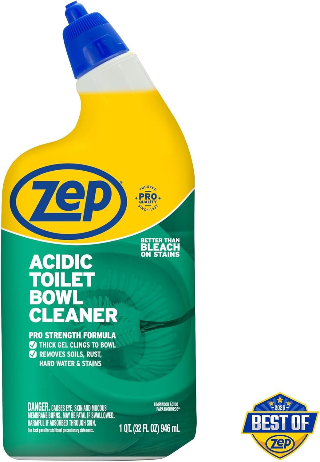Zep Acidic Toilet Bowl Cleaner 32 oz 4-Pack – 2x Thicker Clinging Formula