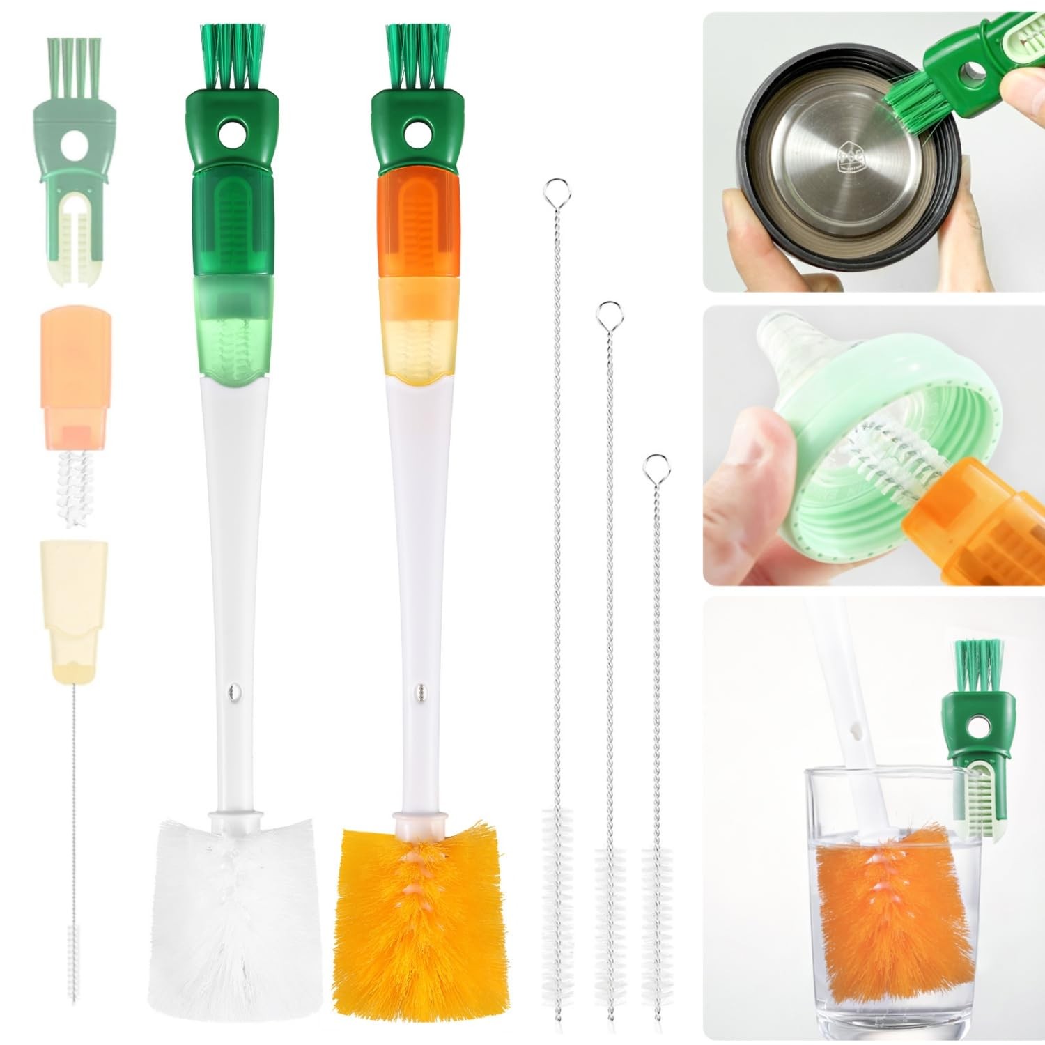 5 Pack Bottle Brush Set, 5 in 1 Long Handle Water Bottle Cleaning Brush, 3 St…