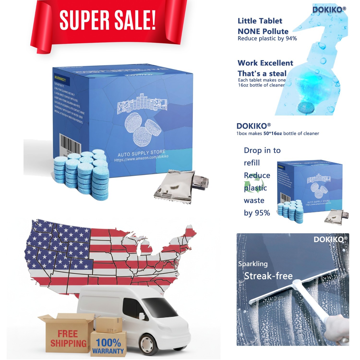 Versatile 100 PCS Glass Cleaner Tablets for Windows & Windshields – Non-Toxic