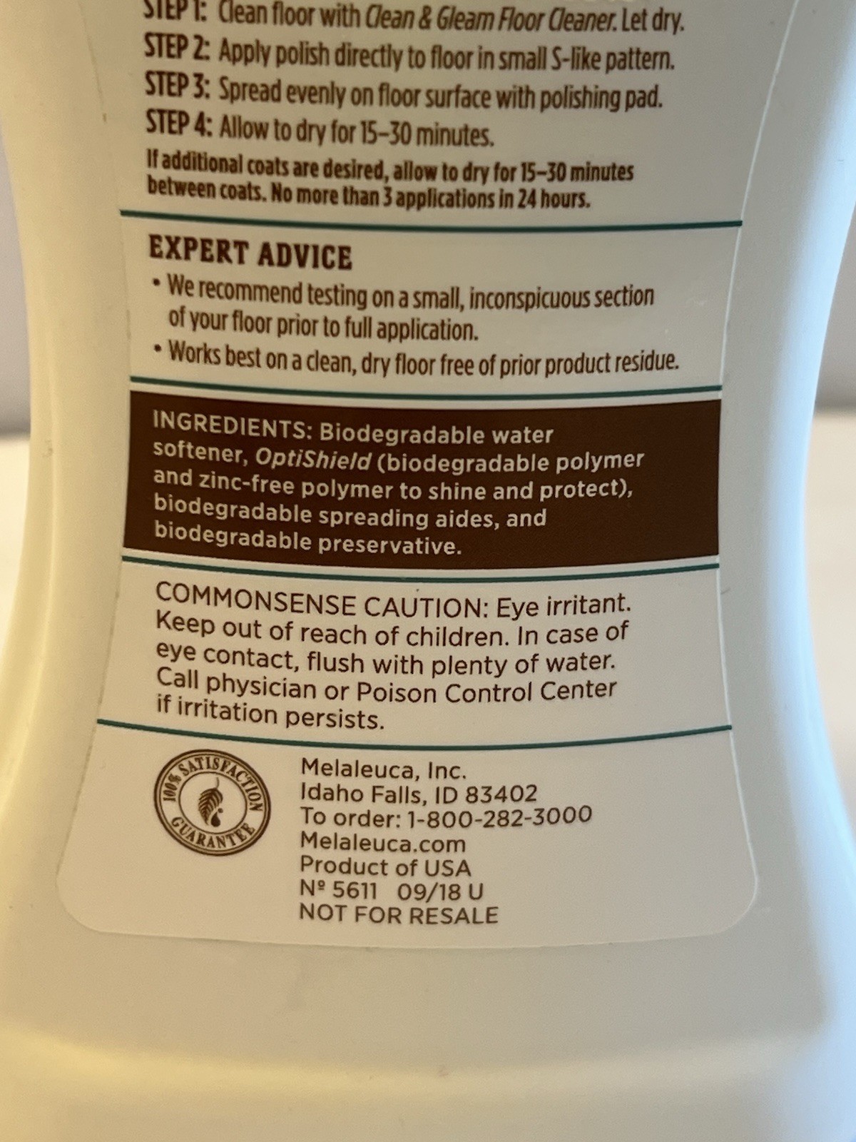 Melaleuca Clean and Gleam Ready to Use Floor Polish SEALED 27 fl oz Ecosense