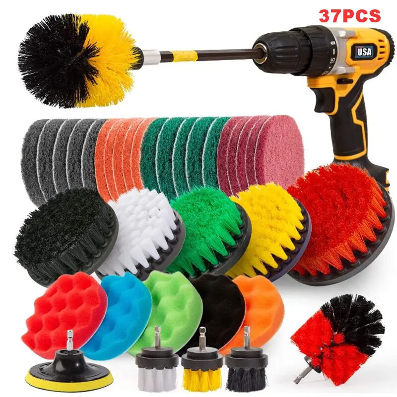 37/22/5 Pieces Car Electric Cleaning Brush Drill Brush Set for Car Polisher