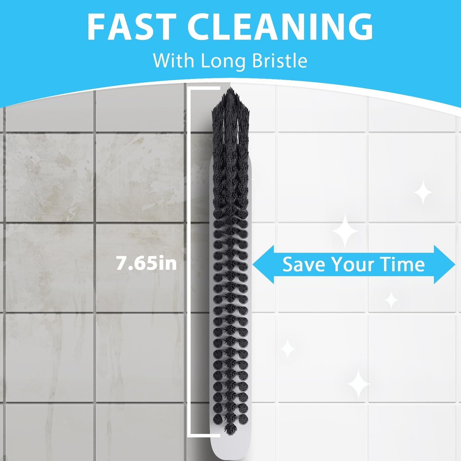 Tile Grout Scrubber, V Shape Brush For Bathroom Floors, Hard Bristles, Gray